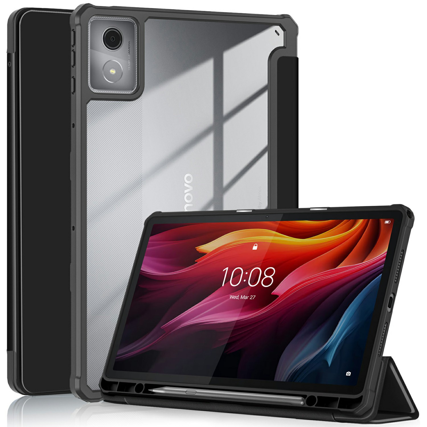 For Lenovo Tab K11 Plus TB230XC Case Auto Sleep / Wake PU Leather Flip Tablet Cover Triple-Fold Stand - Black