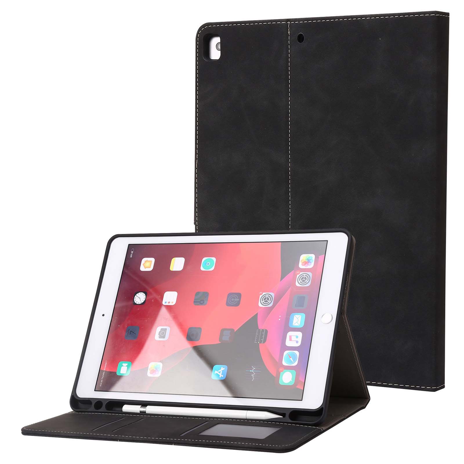 

Для Ipad 10.2 (2021)/(2020)/(2019) PU Кожаный Укрытый Кошелек Дизайн Кошельки Для Таблеток Для Таблеток с Карандашом - Black, iPad 10.2 (2021)