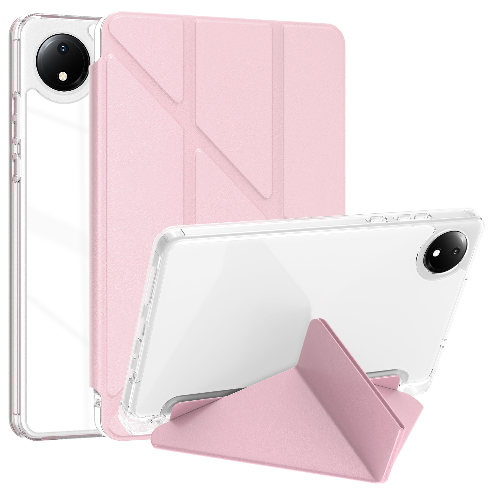 For Xiaomi Redmi Pad SE 4G 8.7 inch Case PU Leather Origami Stand Clear Tablet Cover - Pink