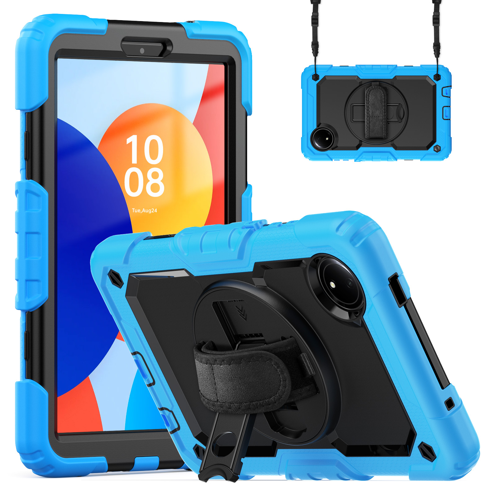 For Xiaomi Redmi Pad SE 4G 8.7 inch Case Hand Strap Kickstand PC+Silicone Tablet Cover with PET Screen Protector - Baby Blue
