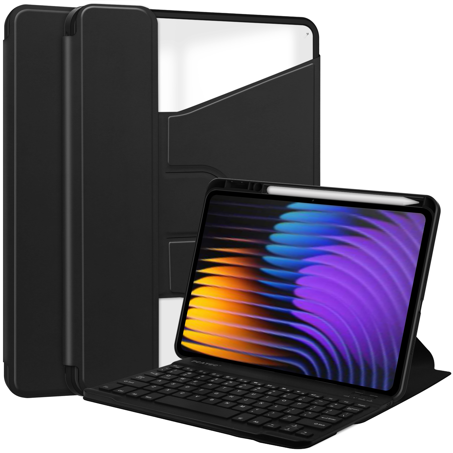 For Xiaomi Poco Pad X1 / Pad 8 Pro / Pad 8 / Pad 7 Pro / Pad 7 Case 360-Degree Rotary Stand PU Leather+Acrylic Tablet Cover with Keyboard - Black
