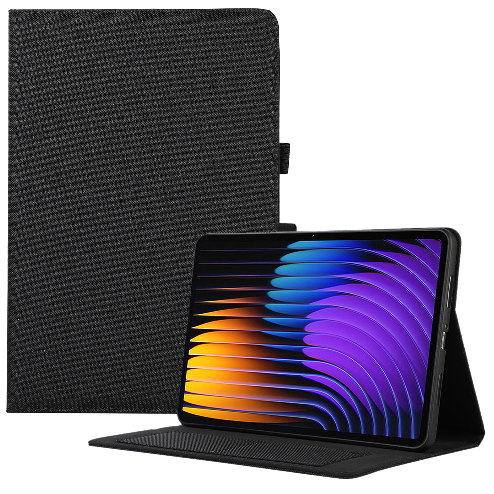 For Xiaomi Poco Pad X1 / Pad 8 Pro / Pad 8 / Pad 7 Pro / Pad 7 Leather Case Card Holder Cloth Texture Tablet Stand Cover - Black