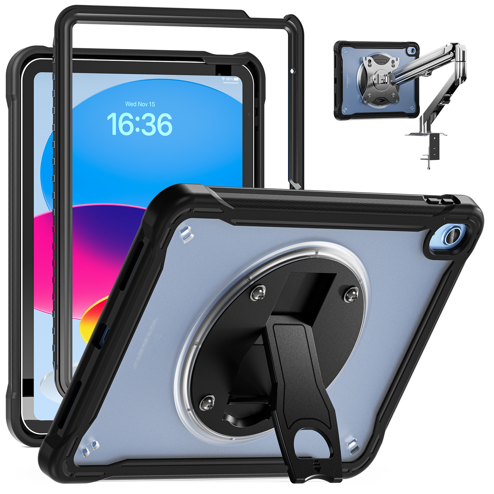 For iPad (2025) / 10.9 (2022) Case Kickstand PC+Silicone+TPU Tablet Cover - Transparent
