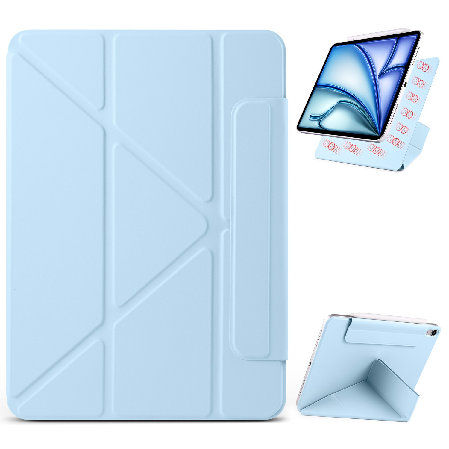 PC + PU Leather Case For iPad Air 11 (2026) / (2025) / (2024)  /  Air (2022)  /  (2020) Origami Stand Magnetic Tablet Cover - Baby Blue