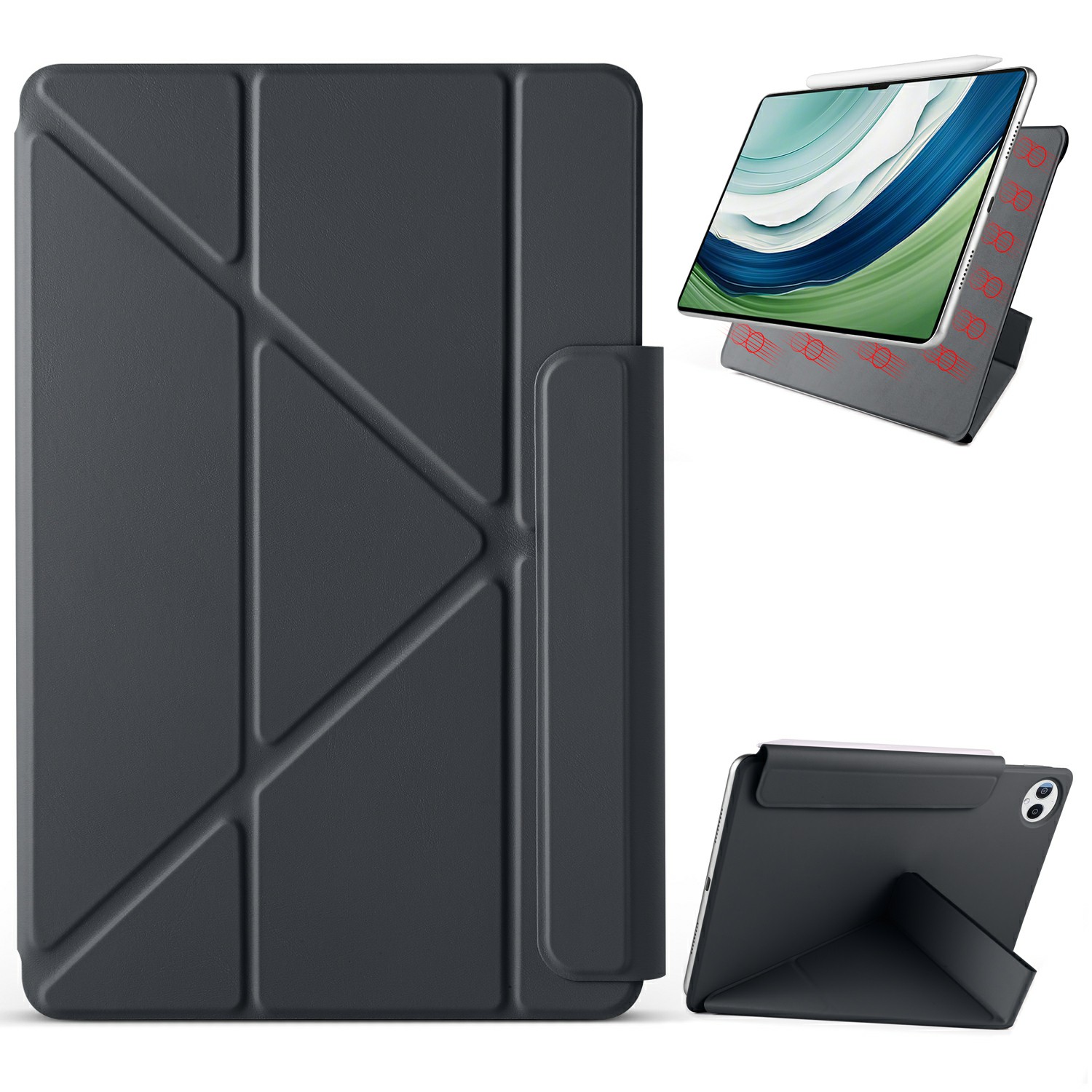 For Huawei MatePad Pro 13.2 Case PC + PU Leather Origami Stand Magnetic Tablet Cover - Black