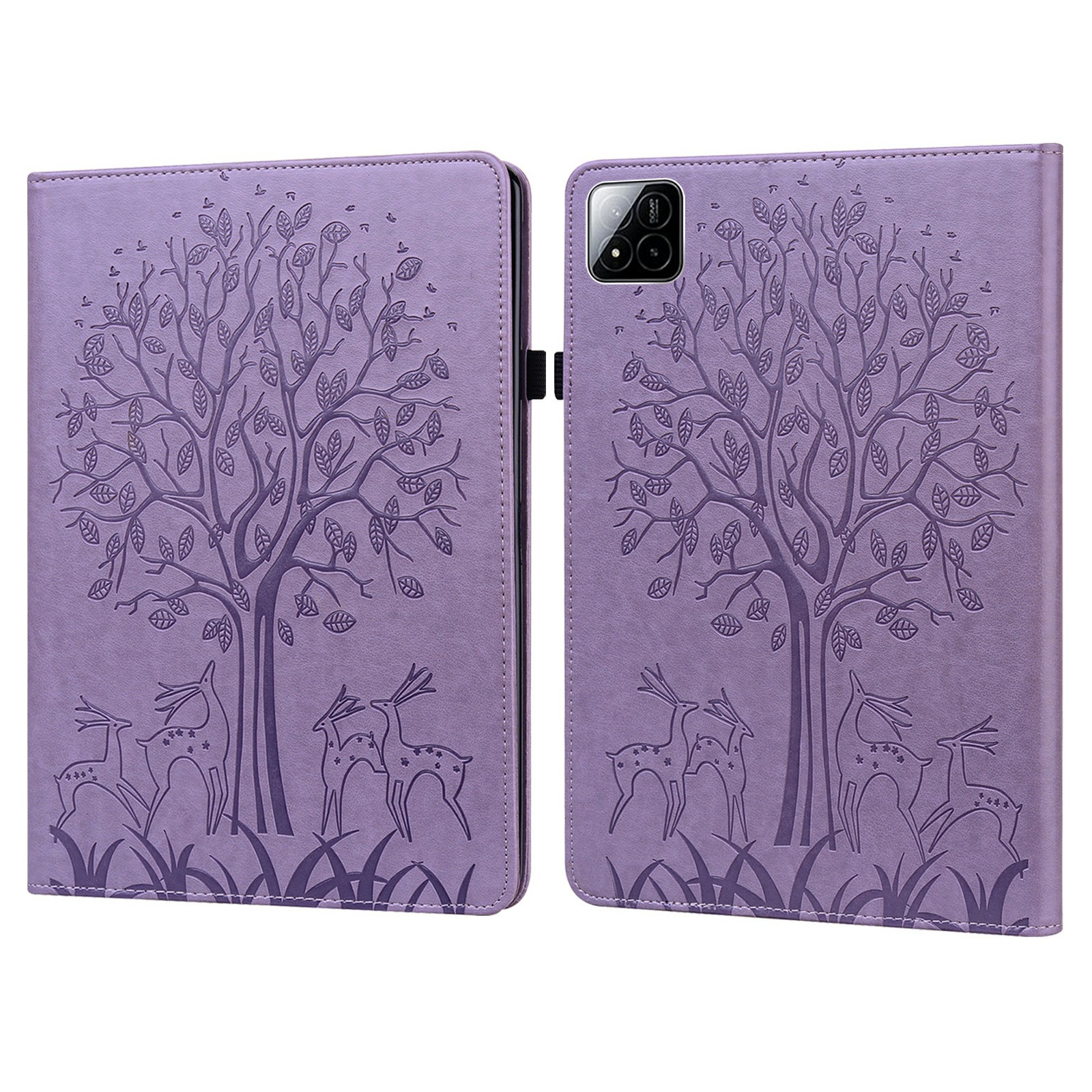 For Xiaomi Poco Pad X1 / Pad 8 Pro / Pad 8 / Pad 7 Pro / Pad 7 Case PU Leather Stand Tree Deer Pattern Tablet Cover - Purple