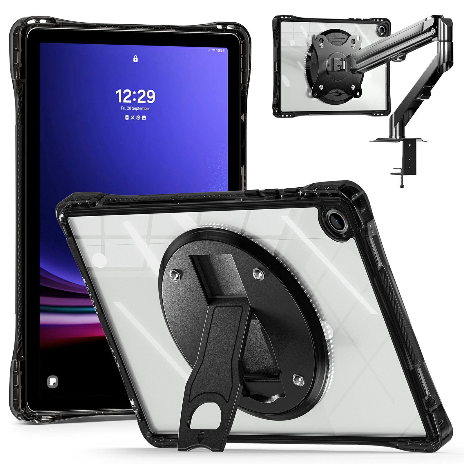 For Samsung Galaxy Tab A9+ SM-X210 / X216 / X218 Clear Case PC+TPU+Acrylic Kickstand Tablet Back Cover