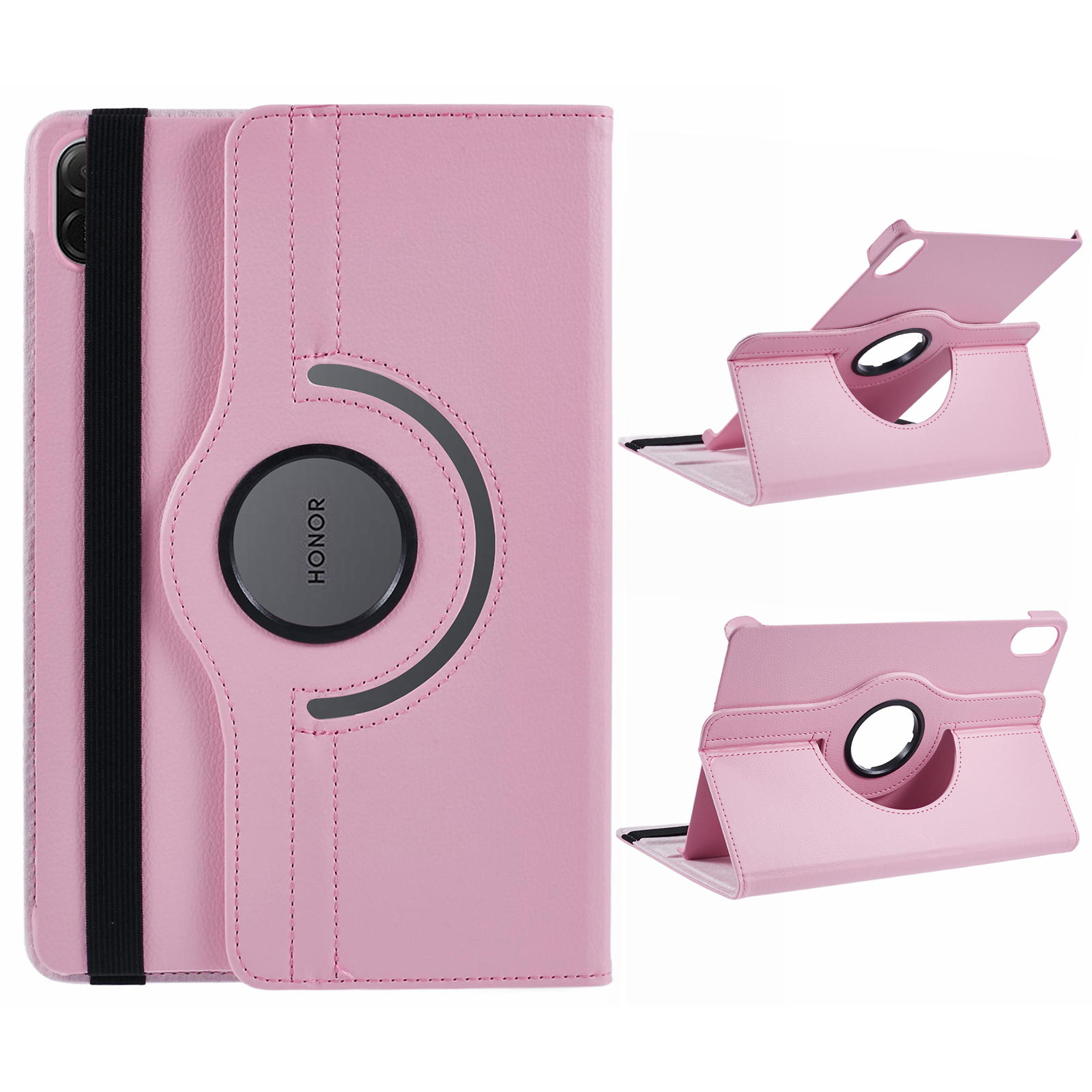 For Honor Pad X8a / Pad X9 Case Rotating Stand PU Leather+PC Tablet Cover with Elastic Band - Pink