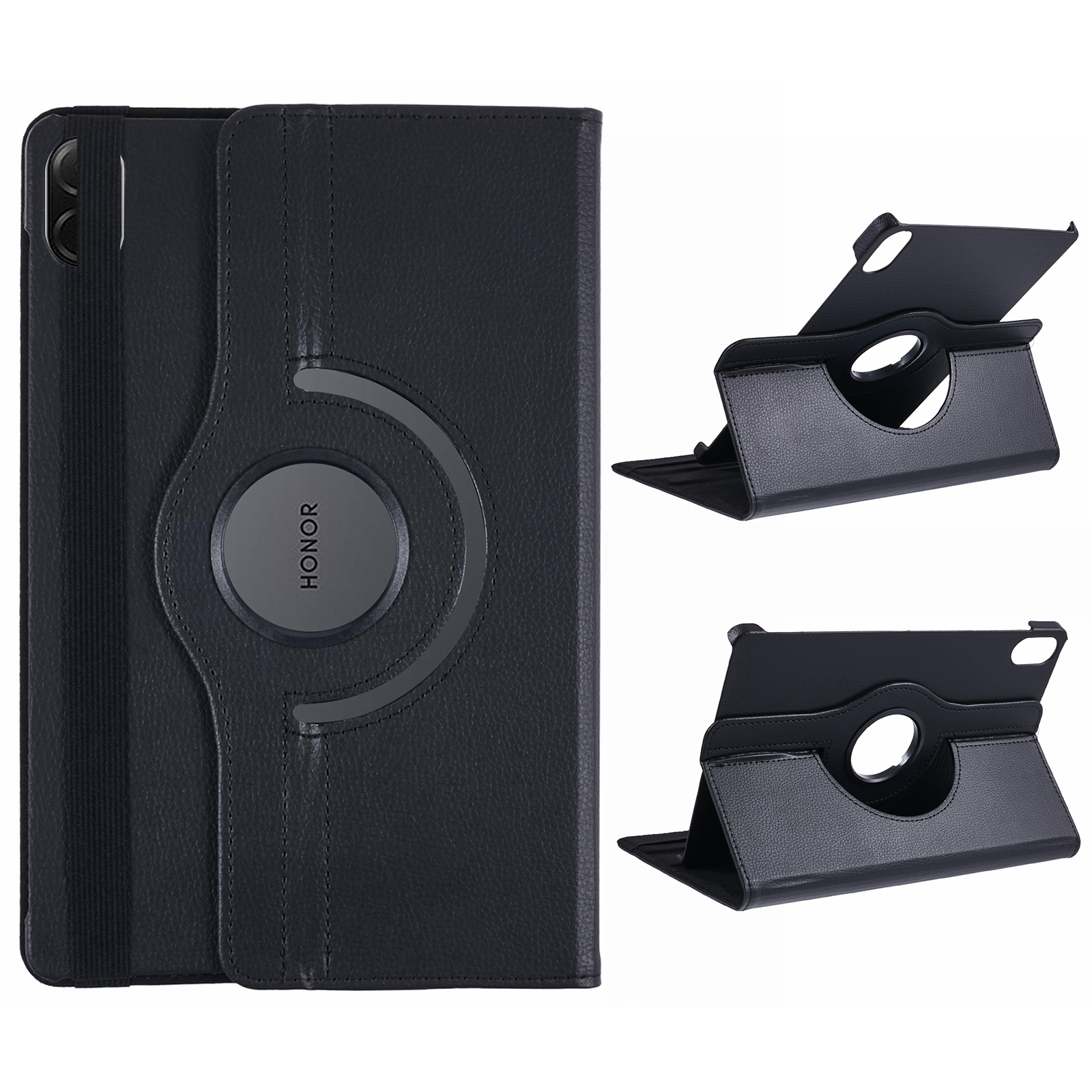 For Honor Pad X8a / Pad X9 Case Rotating Stand PU Leather+PC Tablet Cover with Elastic Band - Black