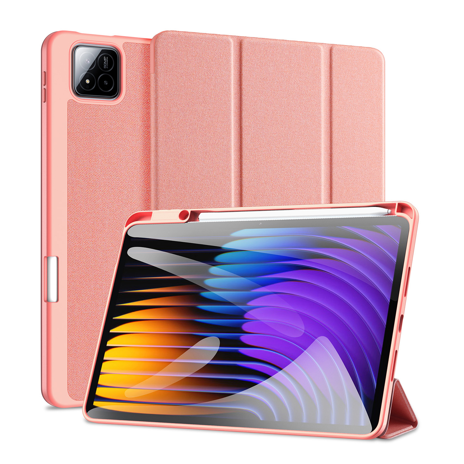 DUX DUCIS For Xiaomi Pad 7 Pro / Xiaomi Pad 7 Case  Domo Series Tri-fold Stand PU Leather Tablet Cover - Pink