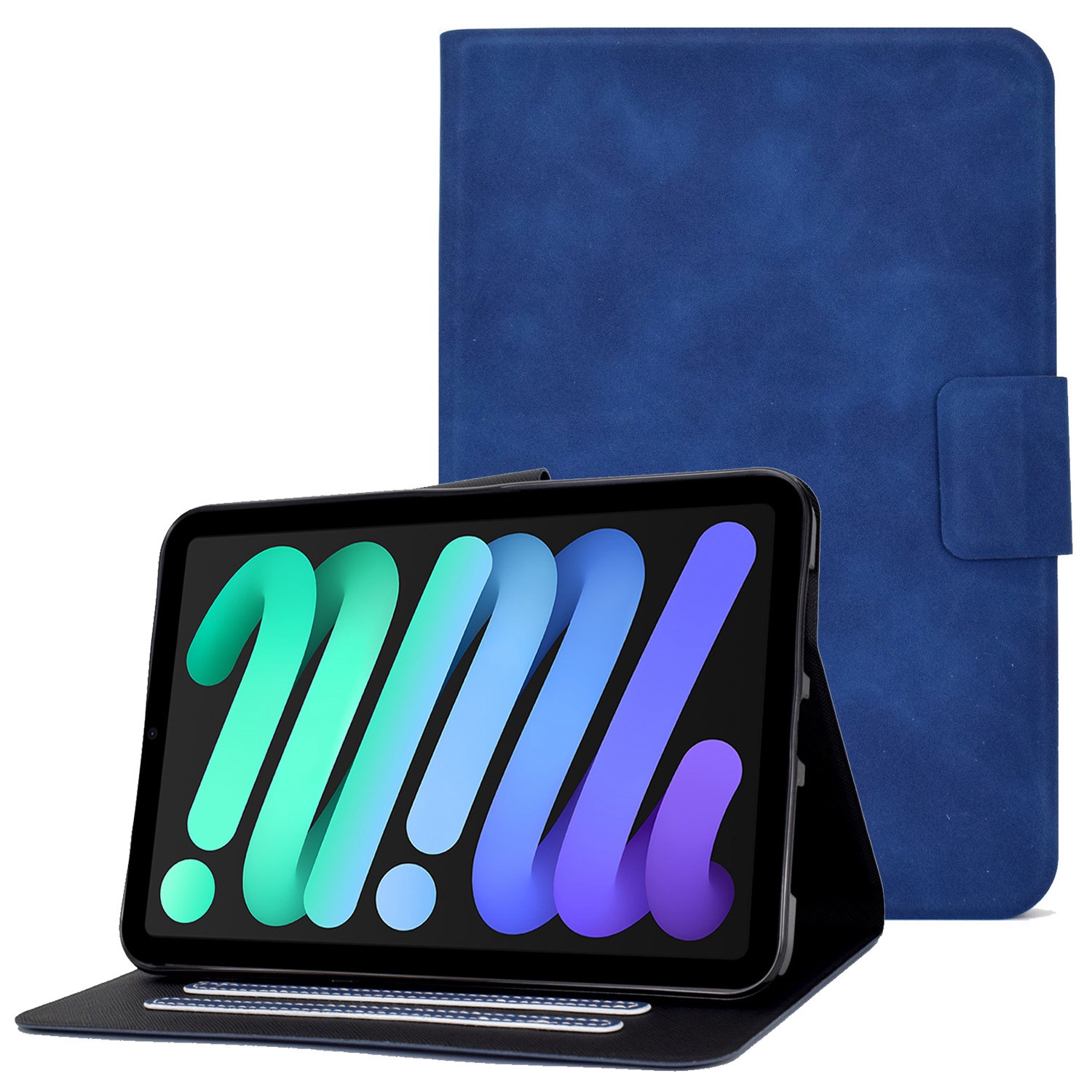 

For iPad mini (2021) Drop-proof Tablet Case Cowhide Texture Solid Color Scratch-resistant Cover with Stand - Blue, iPad mini (2021)