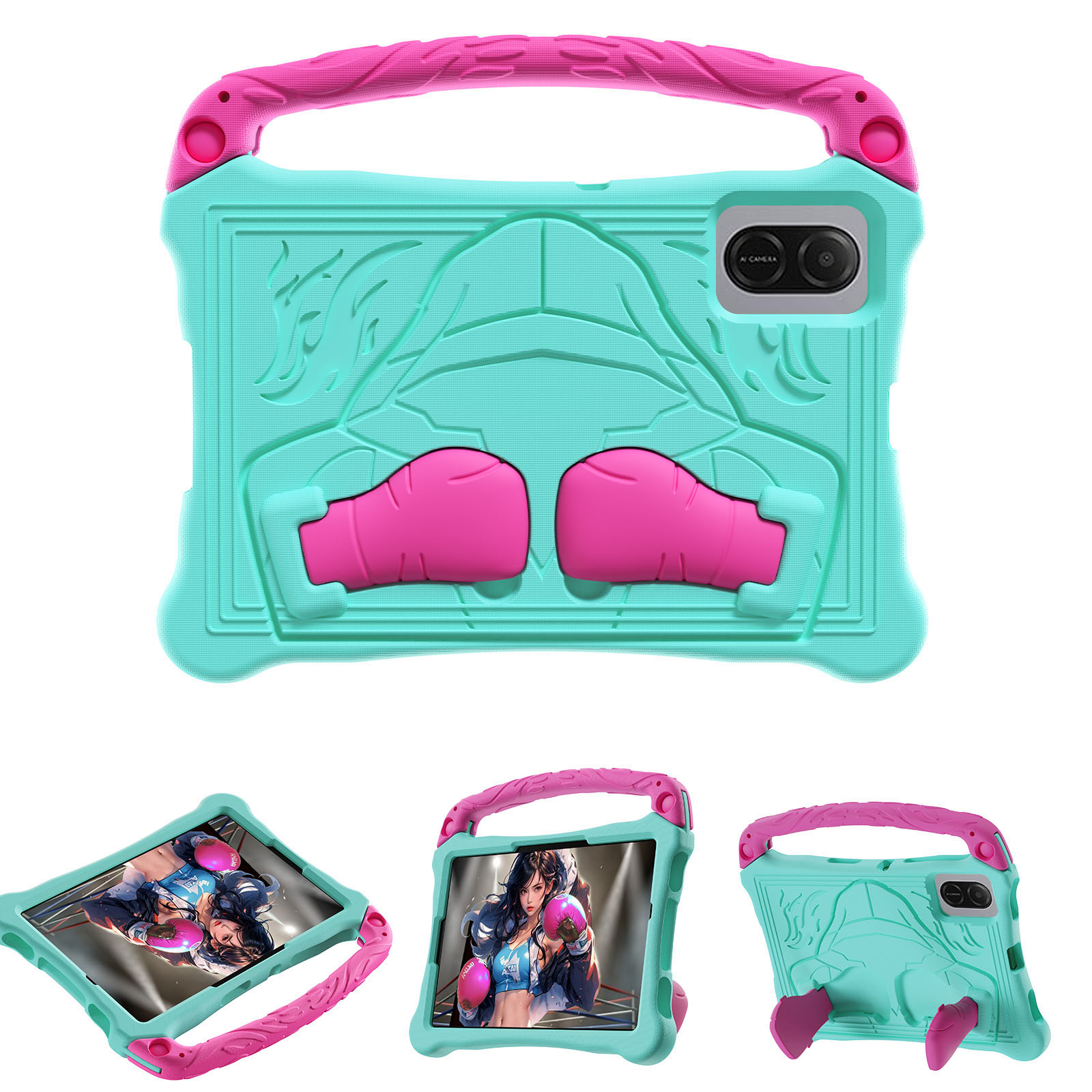 For Honor Pad X8b / Pad X8a Case Boxing Style EVA Tablet Cover with Handle Kickstand - Mint Green  /  Rose