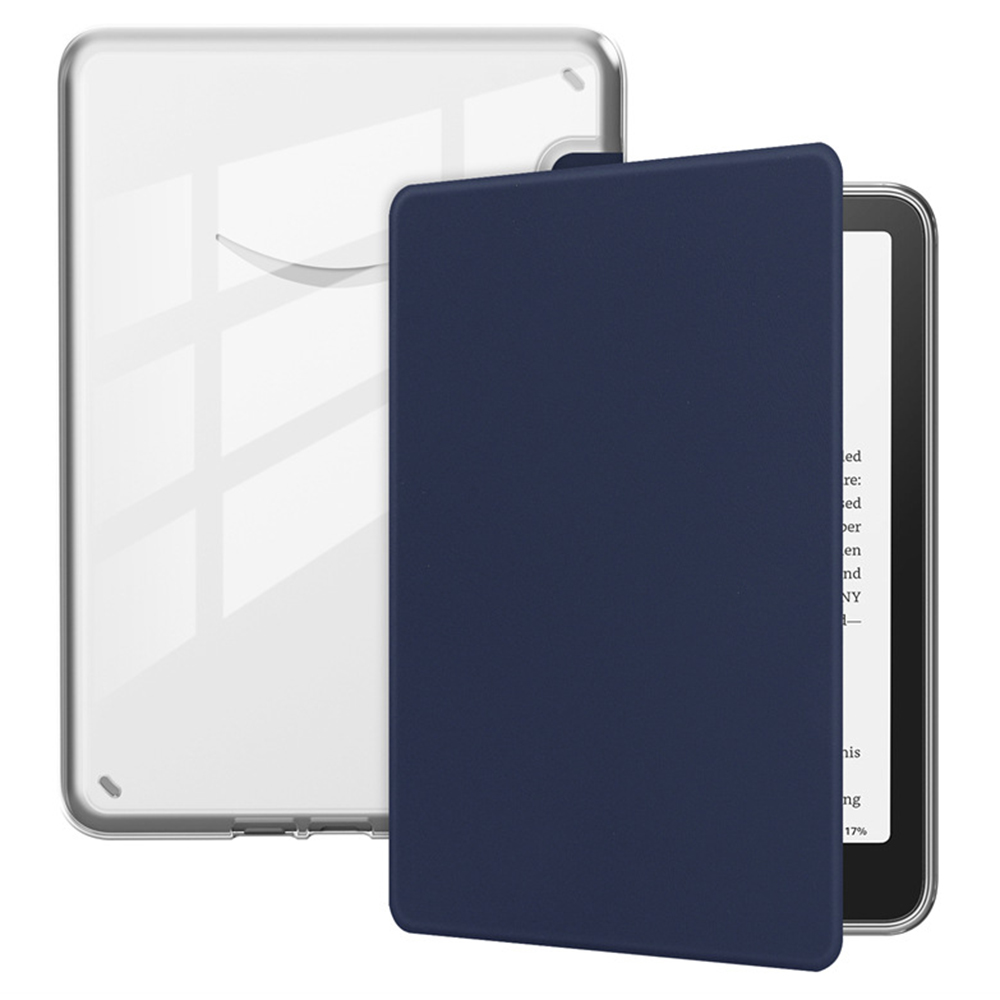 For Amazon Kindle 11th (2024) / 6" (2022) Case Anti Drop PU Leather + TPU + Acrylic Clear Protective Cover - Dark Blue