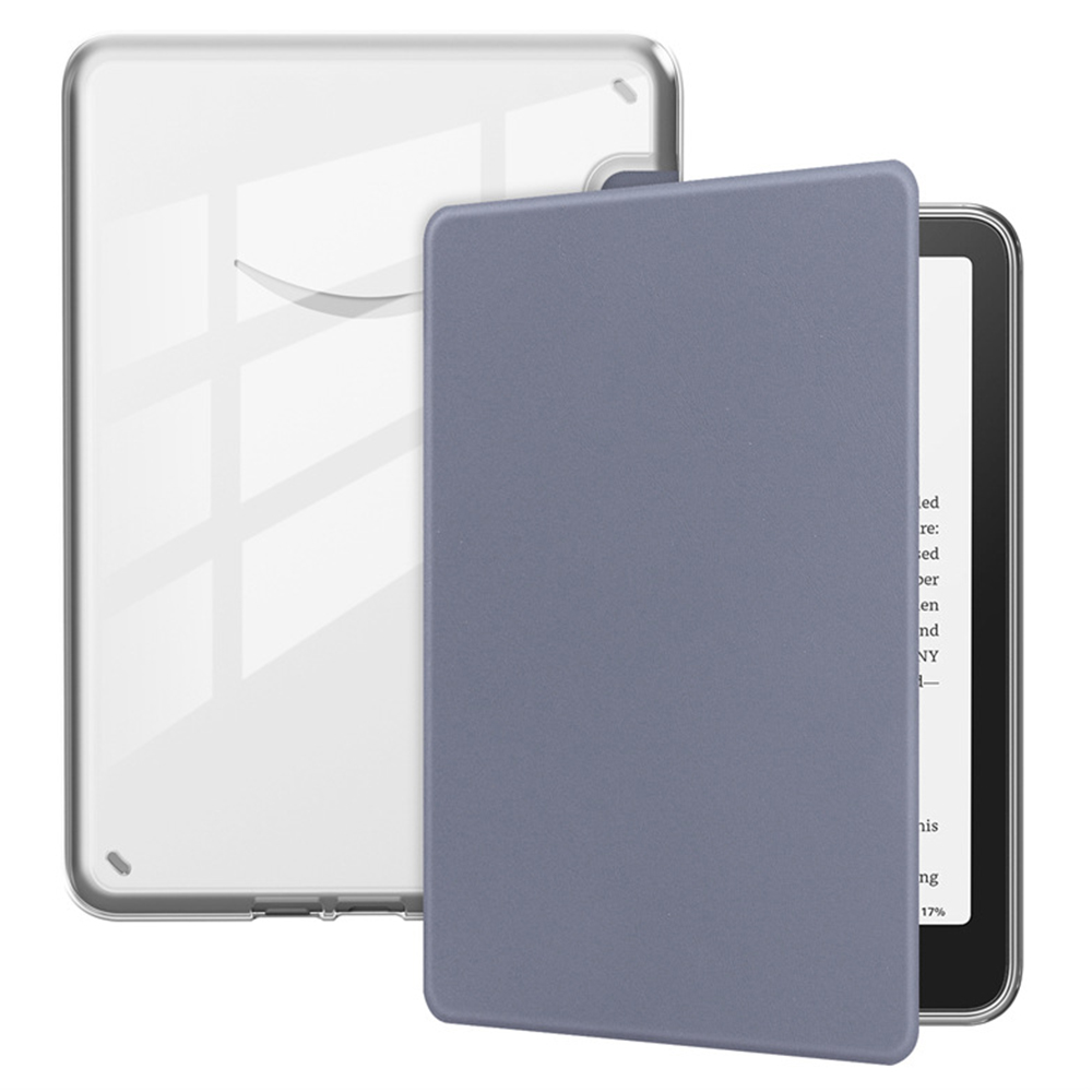 For Amazon Kindle Paperwhite (2021) Case Anti Drop PU Leather + TPU + Acrylic Clear Protective Cover - Purple