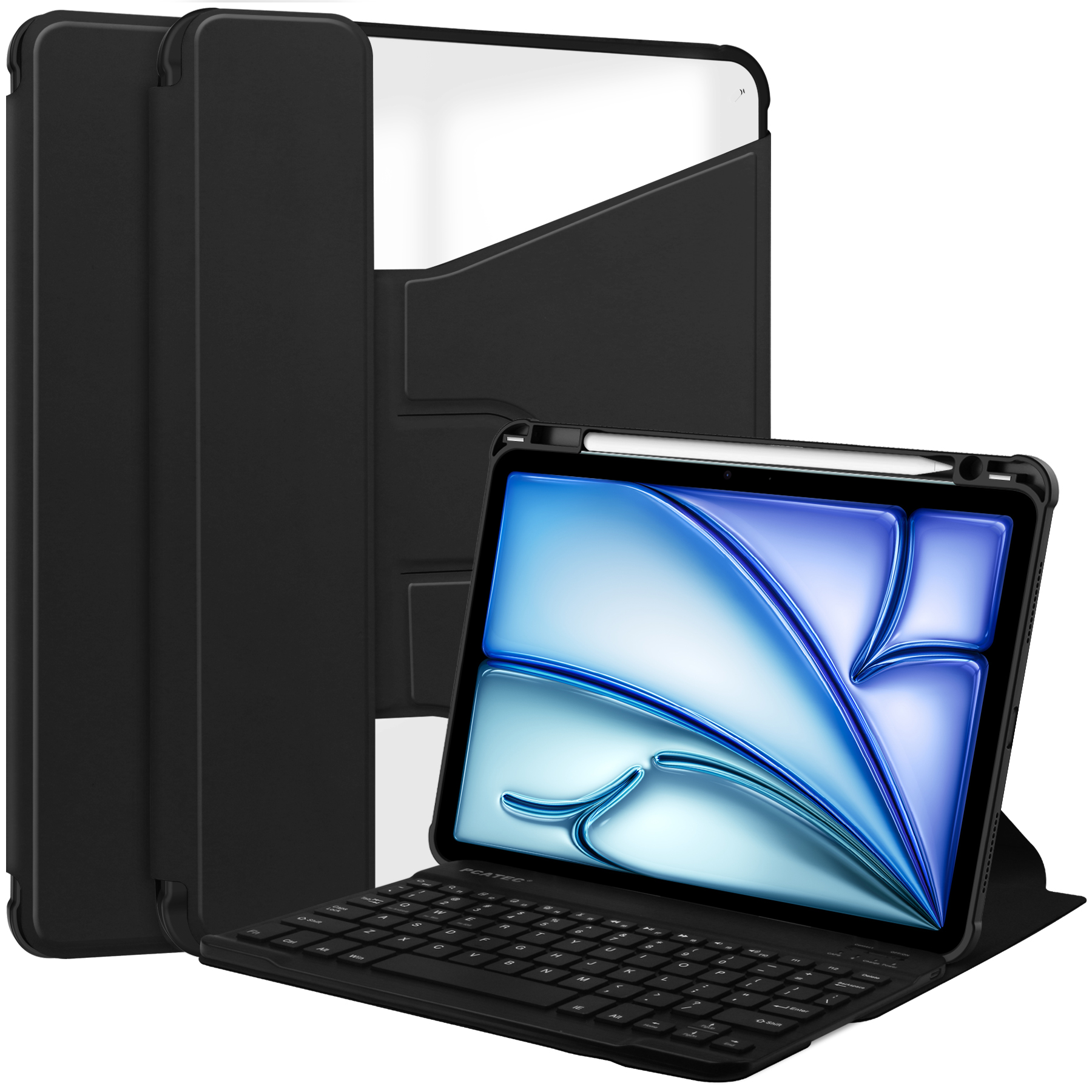 For iPad Air 11 (2026) / (2025) / (2024) Case Rotary Stand PU Leather + Acrylic Tablet Cover with Keyboard - Black
