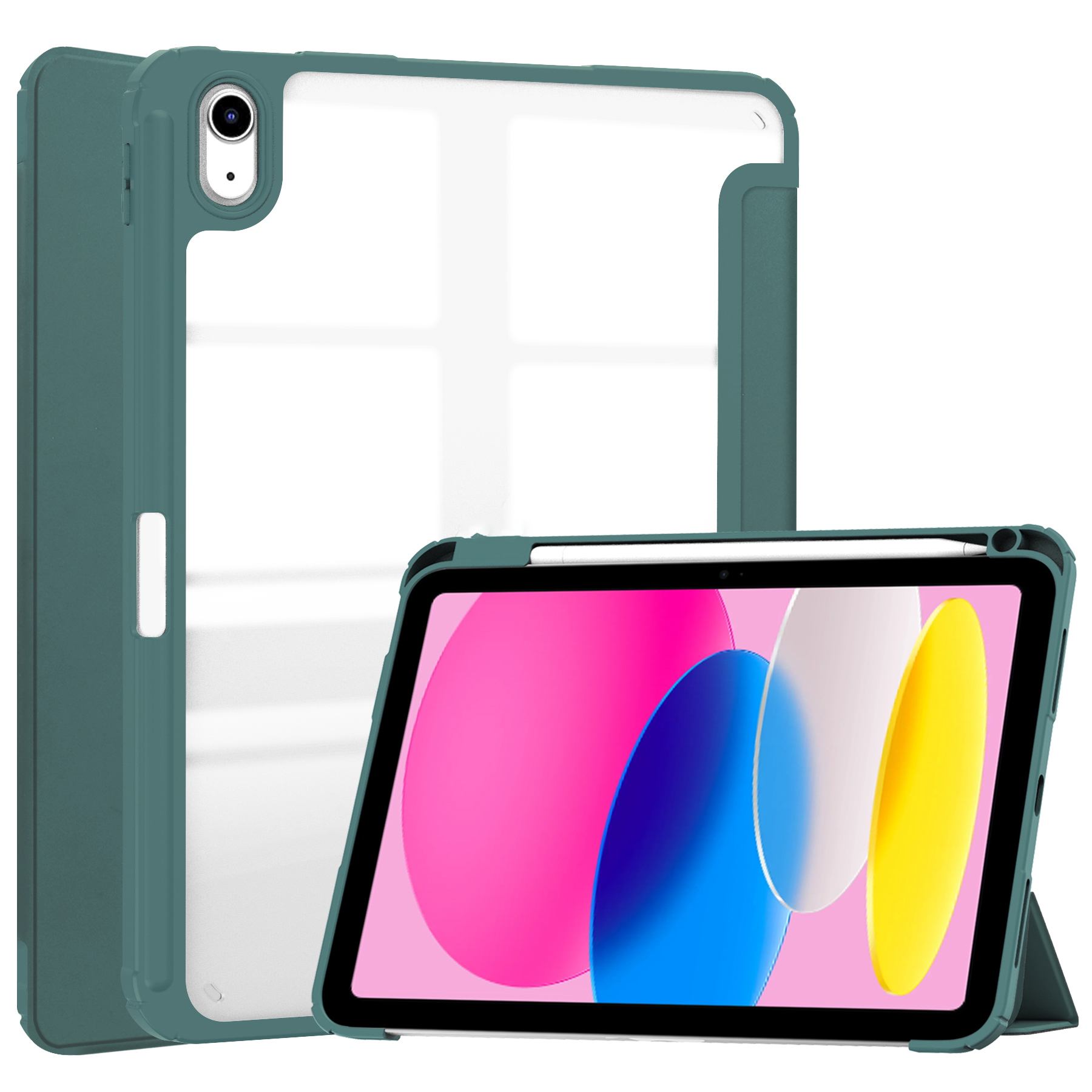 For iPad (2025) / 10.9 (2022) Case Clear Acrylic Leather Tablet Cover Support Auto Sleep / Wake - Green