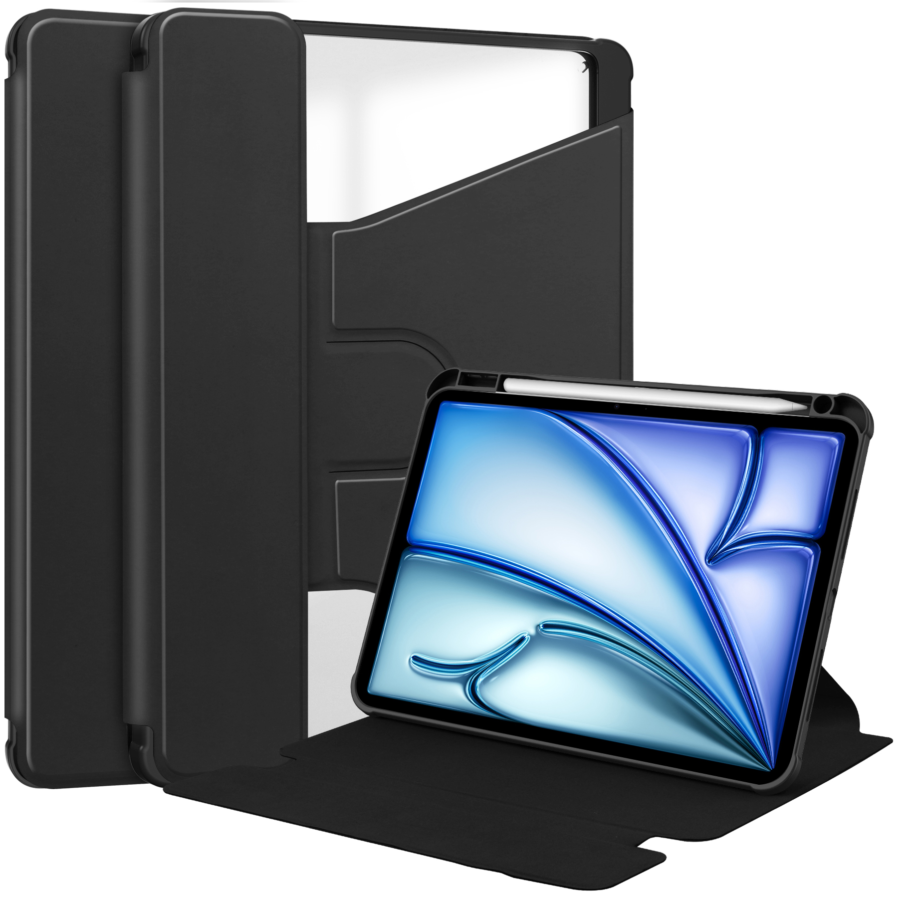 For iPad Air 13 (2026) / (2025) / (2024) Case 360 Degree Rotary Stand PU Leather+Acrylic Tablet Cover (Without Keyboard) - Black