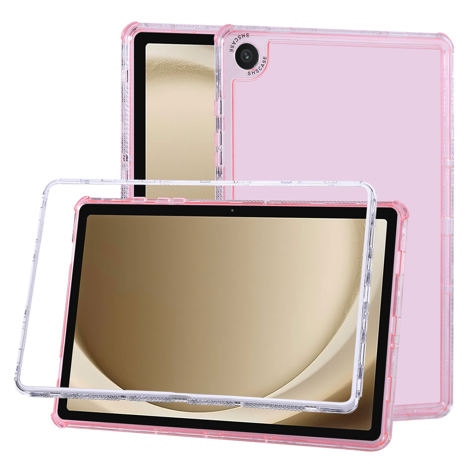For Samsung Galaxy Tab A9+ Clear Case 3 in 1 PC + TPU Shockproof Tablet Cover - Pink