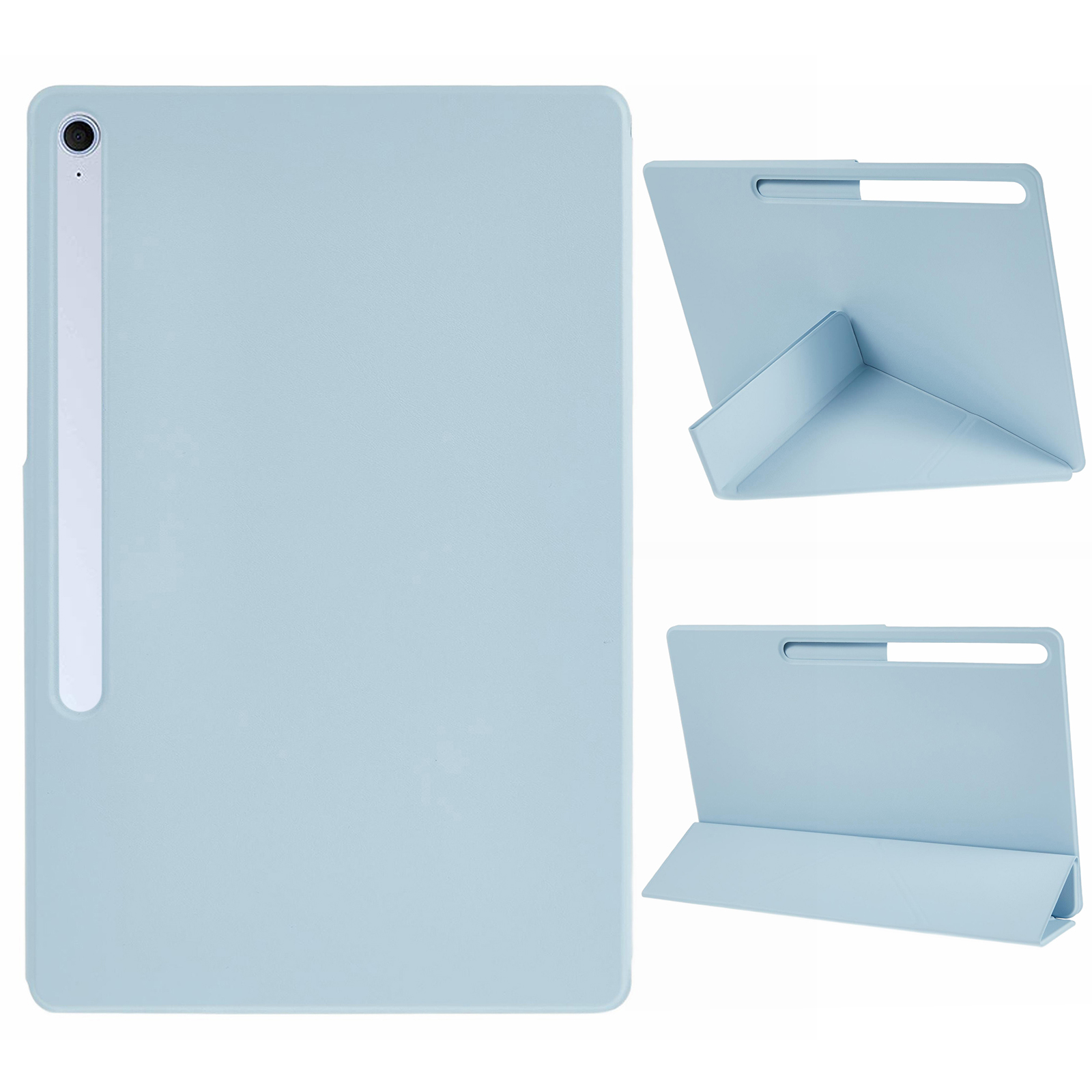 For Samsung Galaxy Tab S10 FE+ Case PC + PU Leather Origami Stand Magnetic Tablet Cover - Baby Blue
