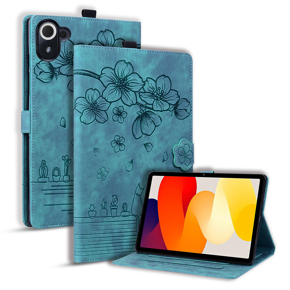 For  Xiaomi Redmi Pad 8.8 2025 Case Card Slots Leather Tablet Stand Folio Cover Flower Cat - Green
