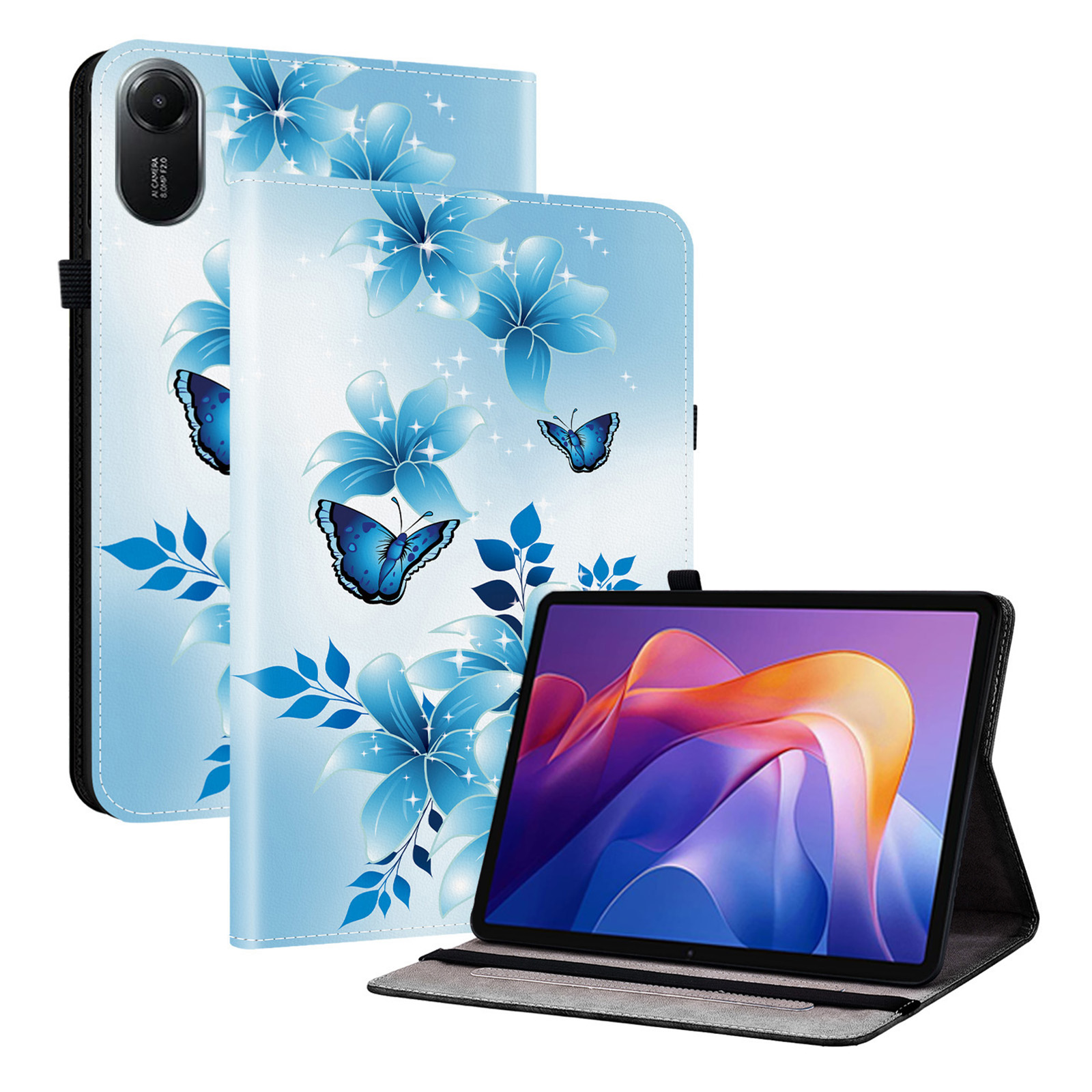For Xiaomi Redmi Pad 2 11 Leather Case Pattern Printed Stand Tablet Cover with Card Slots - Blue Butterfly