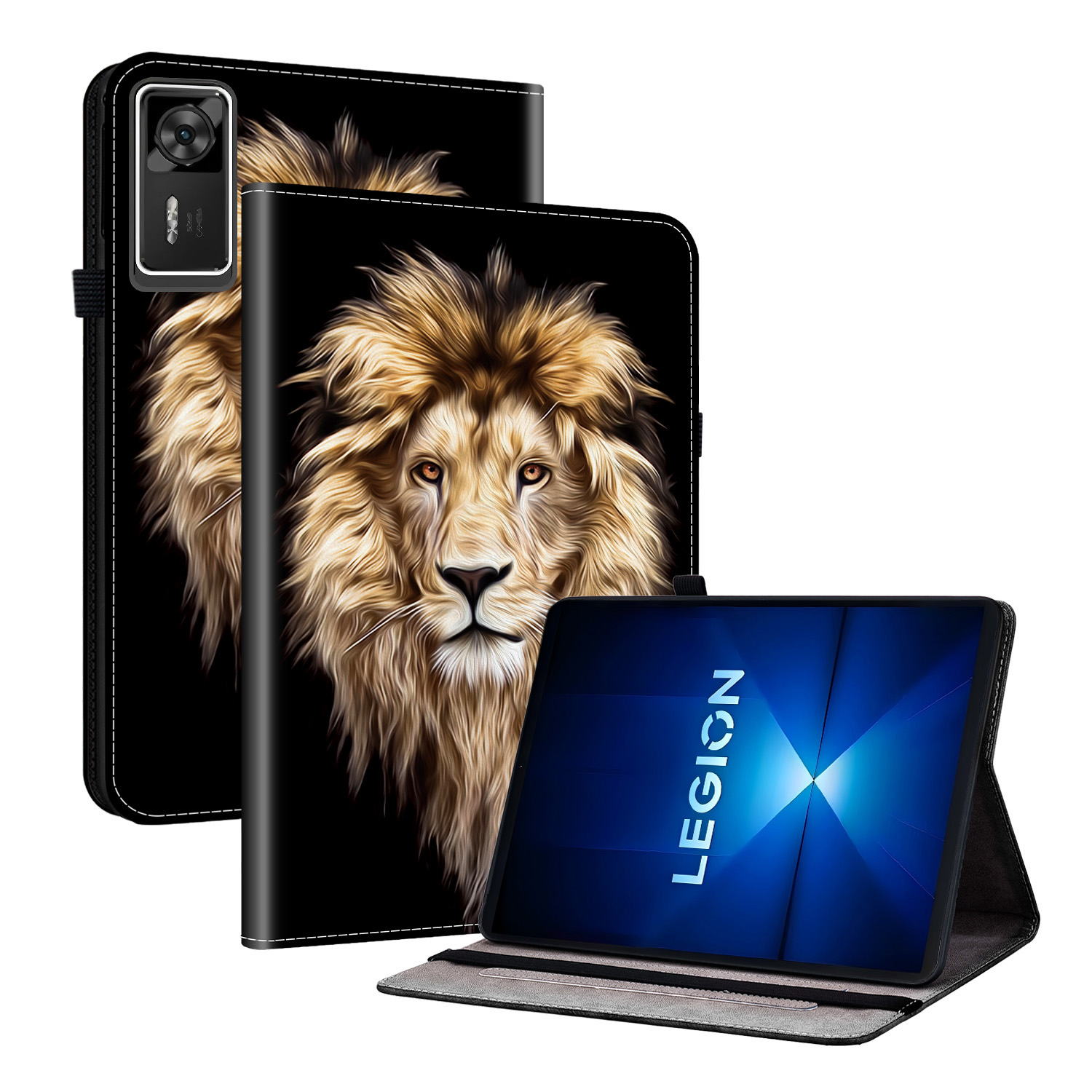 For Lenovo Legion Y700 Gen 4 Leather Case Pattern Printed Stand Tablet Cover with Card Slots - Lion Head