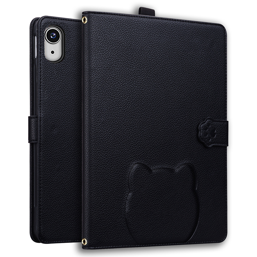For iPad (2025) / iPad 10.9 (2022) Case 3D Effect Cat Pattern Leather Stand Tablet Cover with Wallet, Stylus Holder - Black