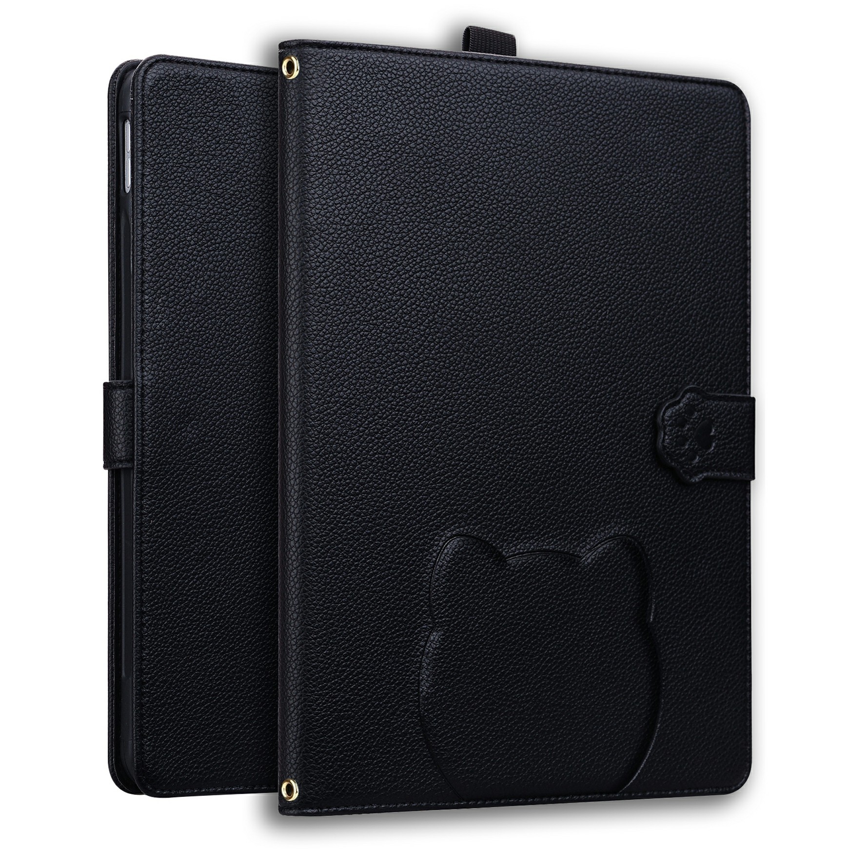 Wallet Case for Amazon Kindle Paperwhite (2024) Leather Stand Tablet Cover with Stylus Holder, 3D Effect Cat Pattern - Black
