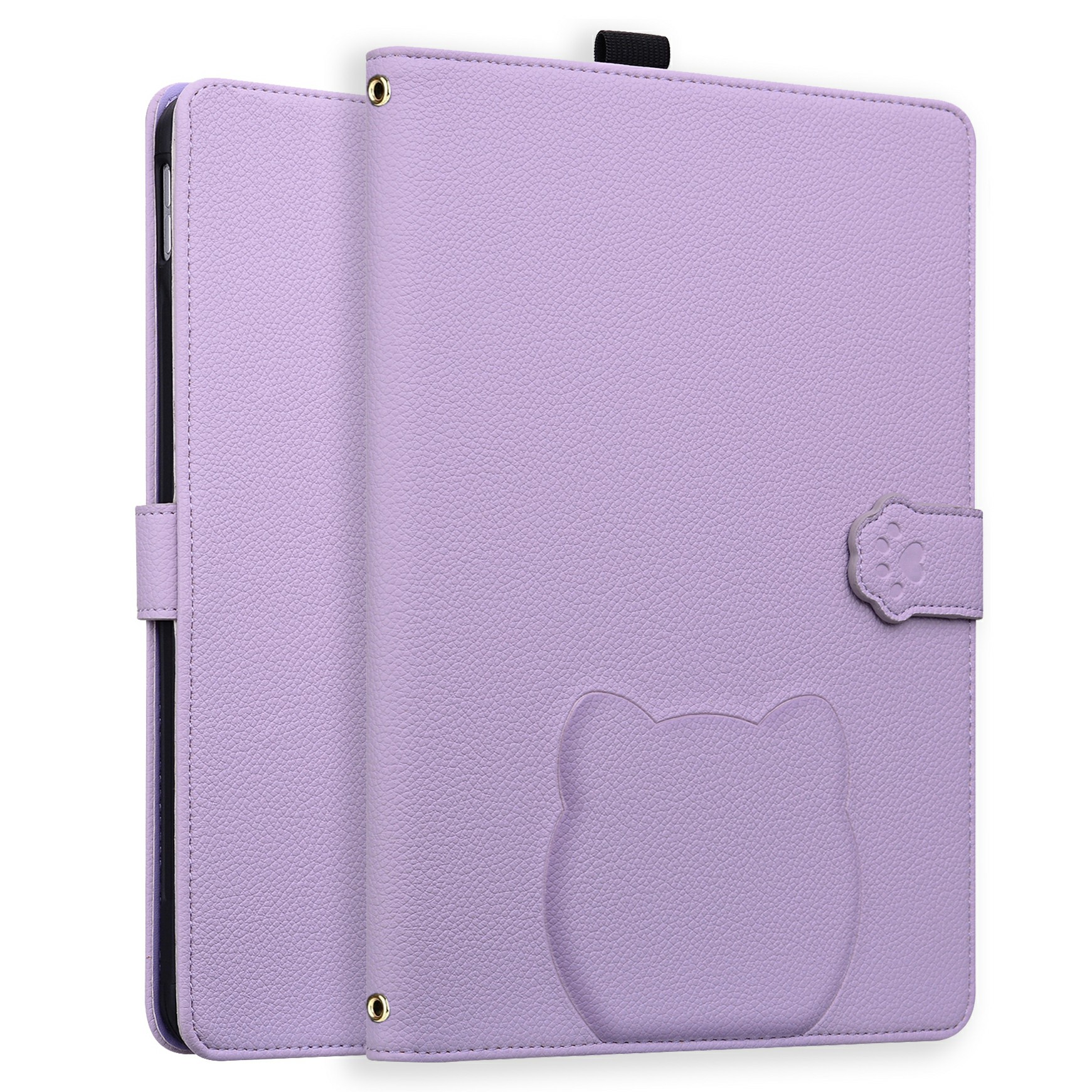 For Amazon Kindle Scribe (2024) / (2022) Case 3D Effect Cat Pattern Leather Stand Tablet Cover with Wallet, Stylus Holder - Purple