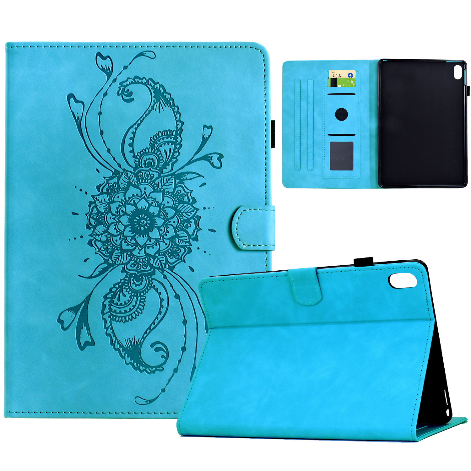 For Xiaomi Redmi Pad 2 11 Case Mandala Imprinted Leather Tablet Cover with Card Slots - Sky Blue