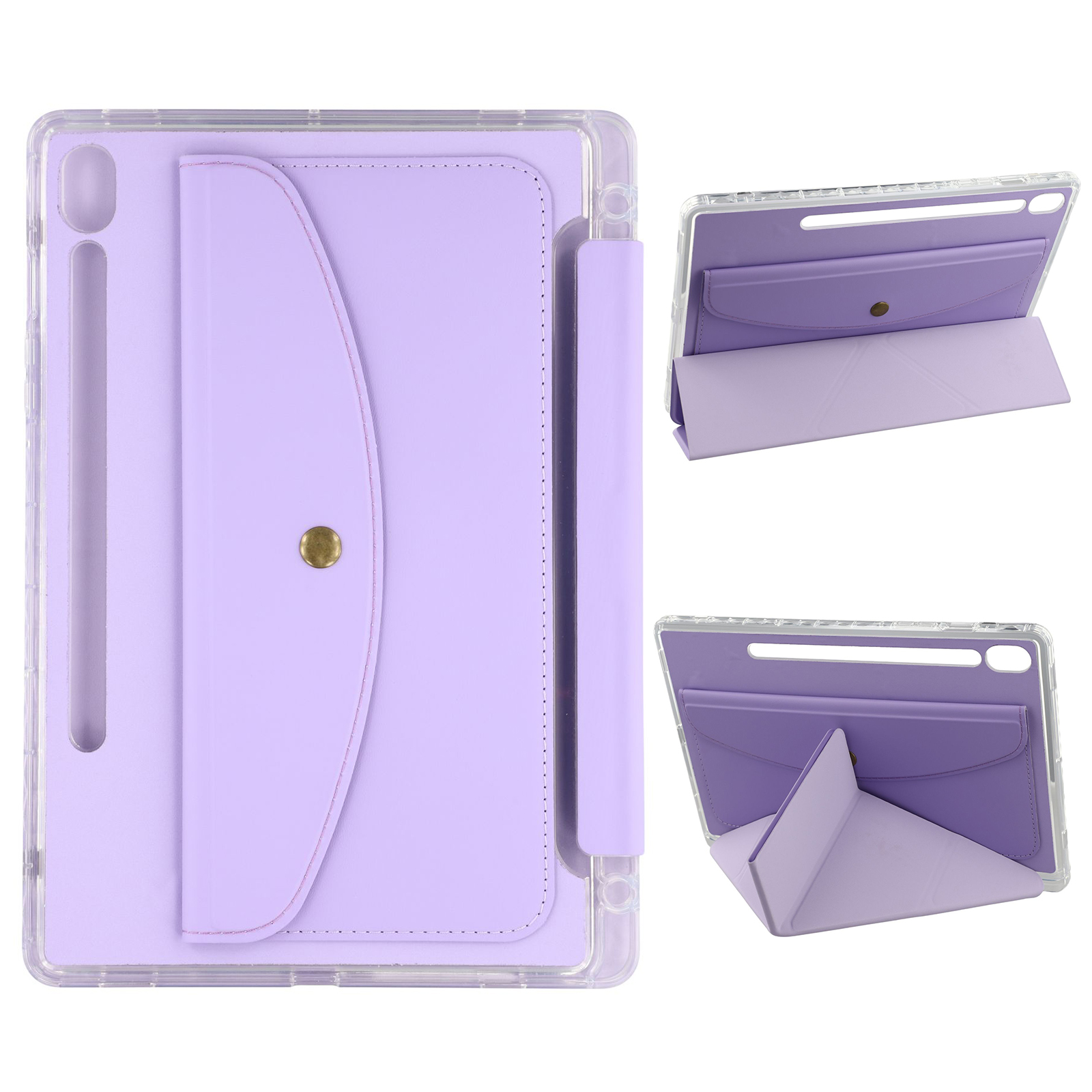 For Samsung Galaxy Tab S9 (X710, X716B, X718U) / S9 FE (X510, X516B) Case Origami Stand Wallet PU Leather Smart Tablet Cover with Pencil Slot - Purple