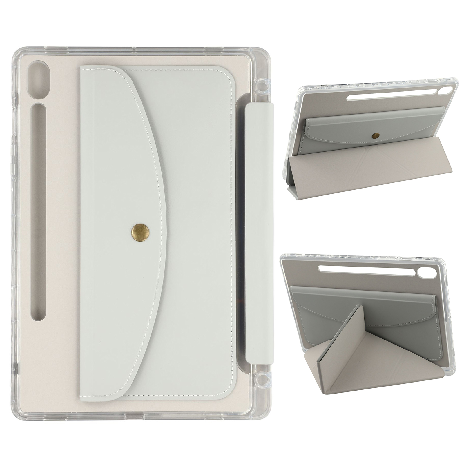 For Samsung Galaxy Tab S9 (X710, X716B, X718U) / S9 FE (X510, X516B) Case Origami Stand Wallet PU Leather Smart Tablet Cover with Pencil Slot - Grey