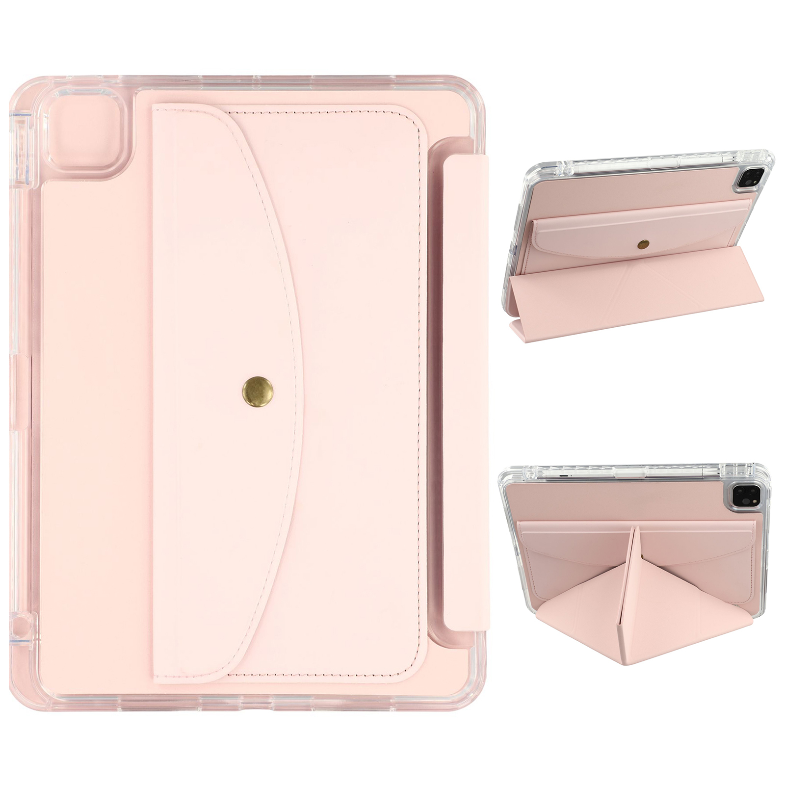 For iPad Pro 11 (2025) / 11 (2024) Case Origami Stand Wallet PU Leather Smart Tablet Cover with Pencil Slot - Pink