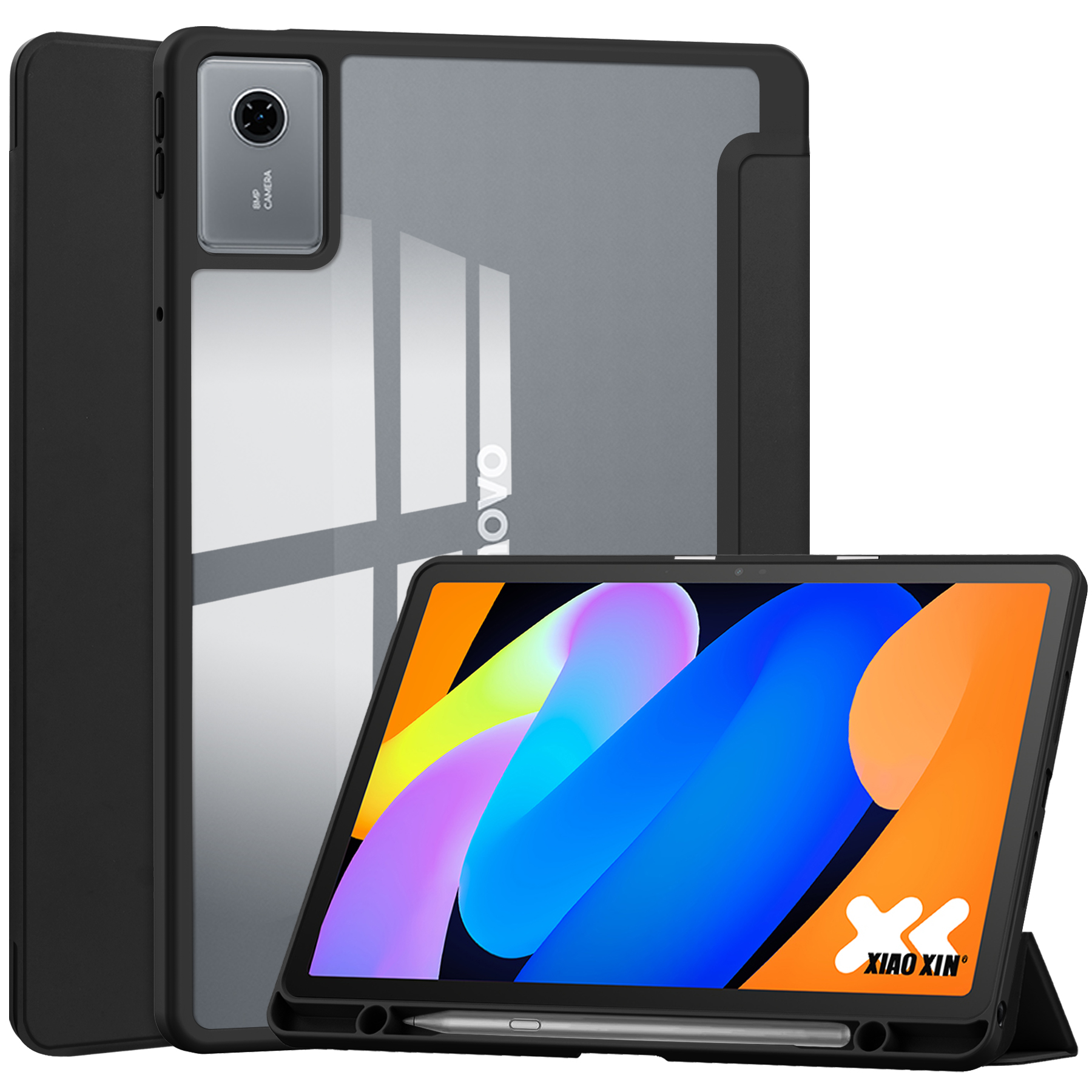 For Lenovo Tab K11 Gen 2 / Idea Tab / Xiaoxin Pad 11 2025 Case Clear Acrylic Leather Tablet Cover Support Auto Sleep  /  Wake - Black
