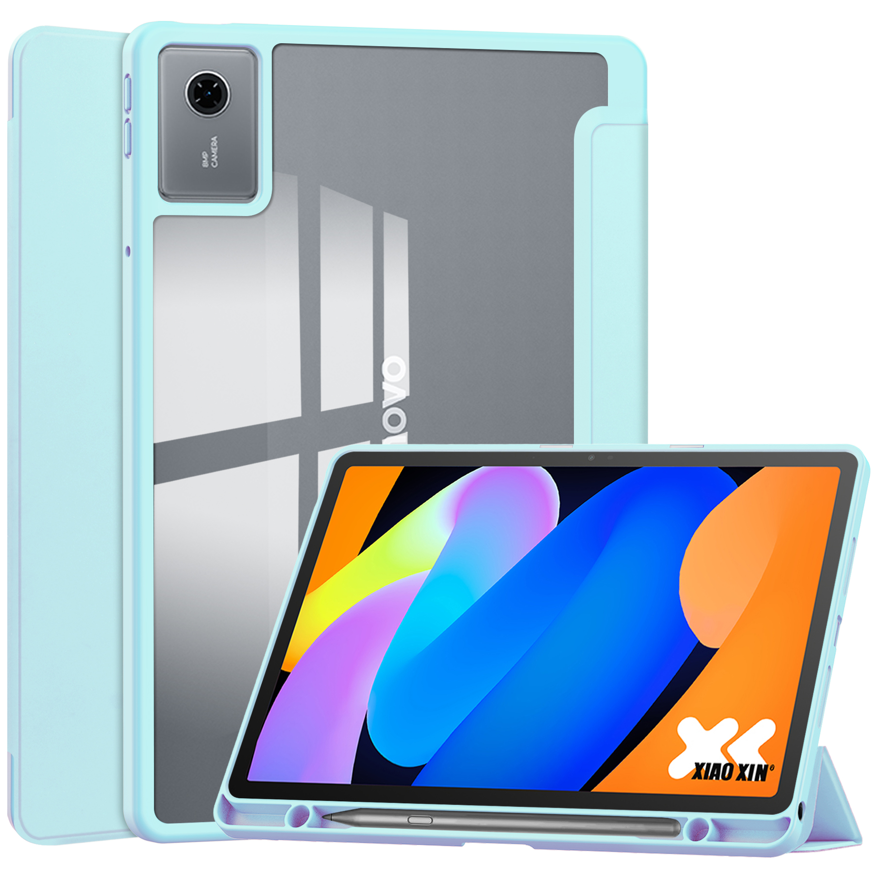 For Lenovo Tab K11 Gen 2 / Idea Tab / Xiaoxin Pad 11 2025 Case Clear Acrylic Leather Tablet Cover Support Auto Sleep  /  Wake - Baby Blue