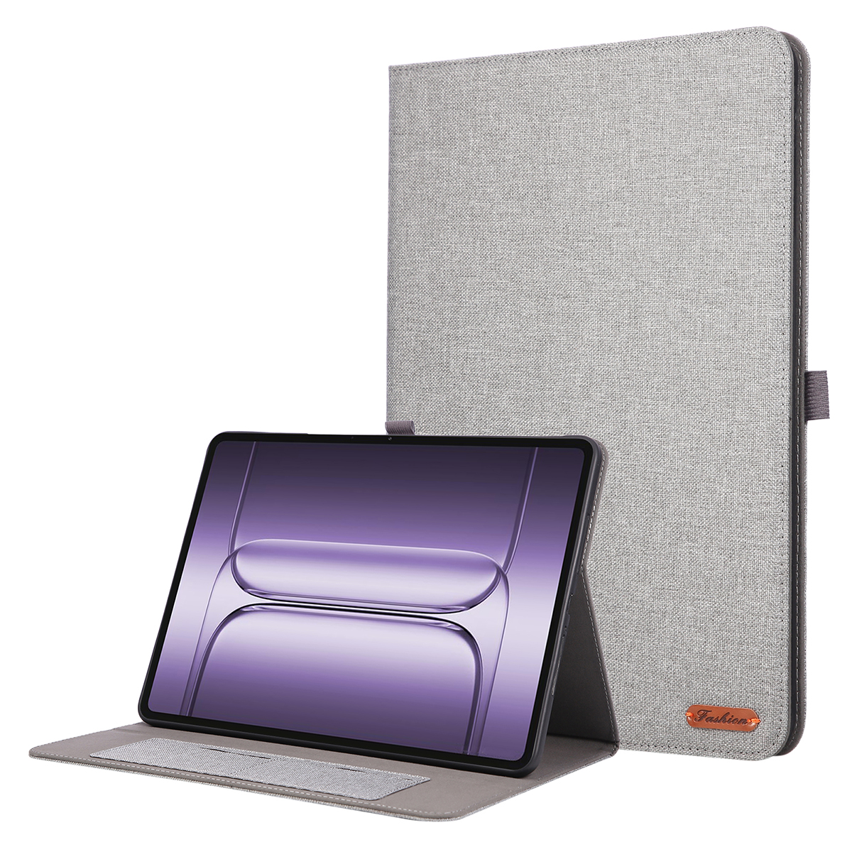 For OnePlus Pad 3 Case with Stand Card Holder Cloth Texture Leather Tablet Cover - Grey