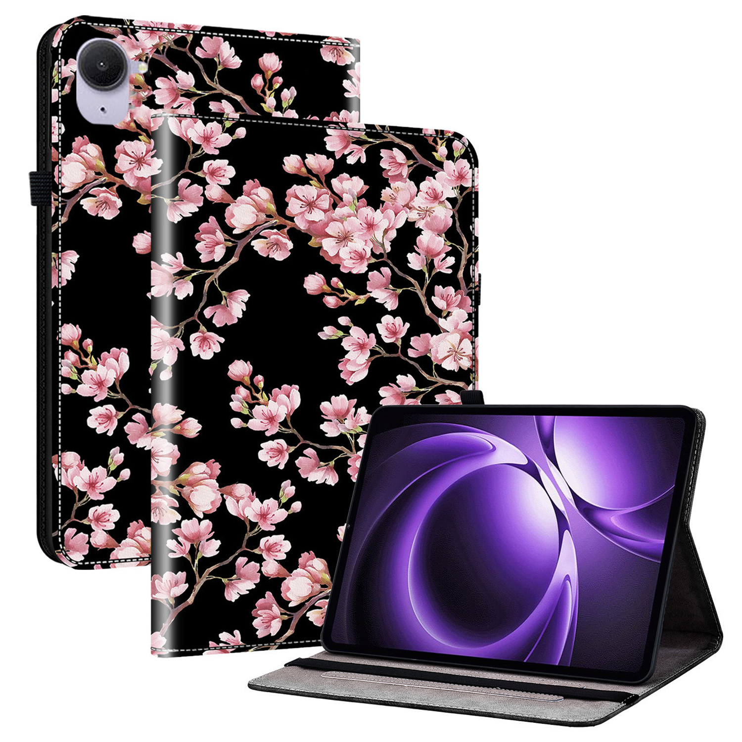 For Xiaomi Pad Mini / Redmi K Pad Leather Case Pattern Printed Stand Tablet Cover with Card Slots - Plum Blossom