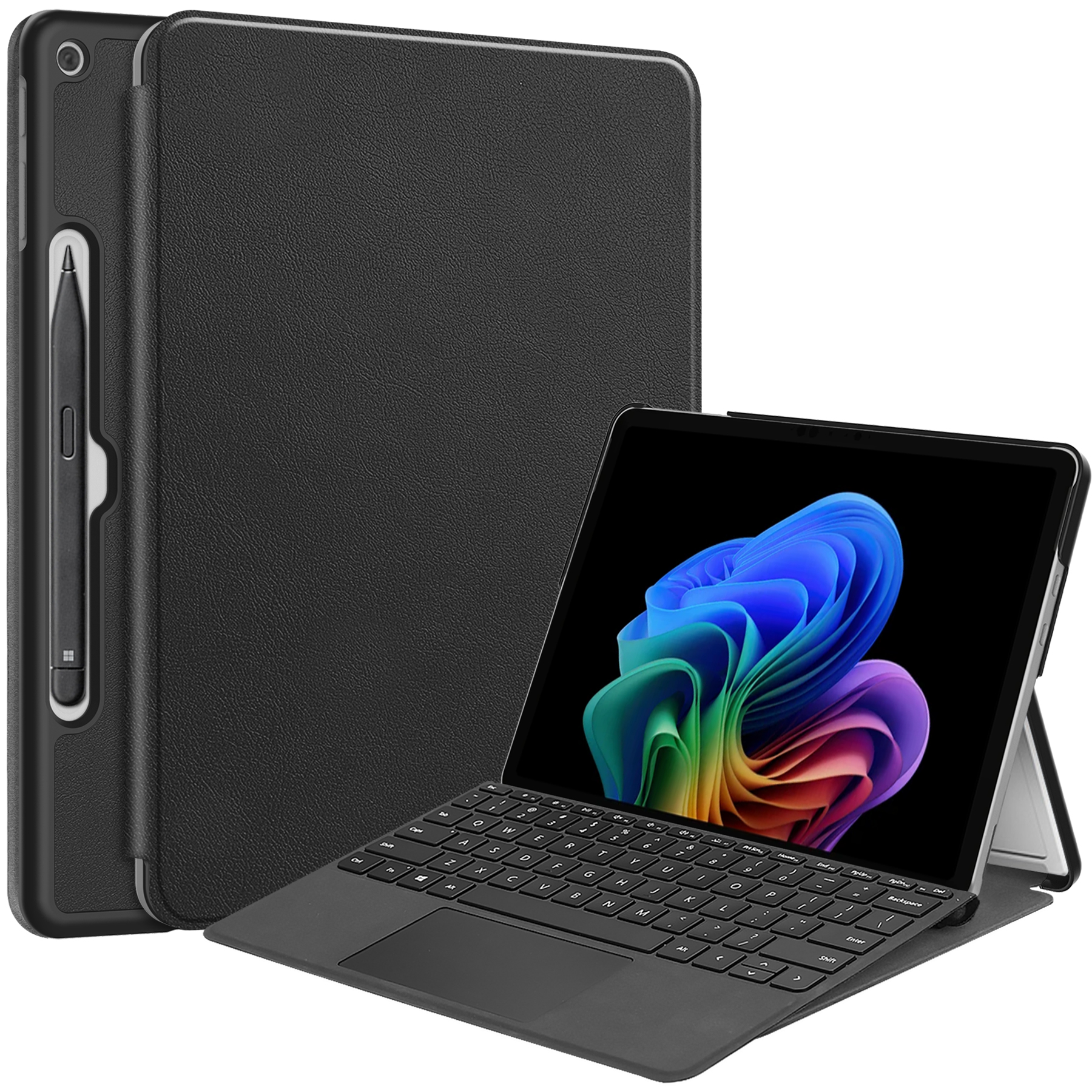 For Microsoft Surface Pro 12inch Case PU Leather Folding Stand Folio Tablet Cover - Black