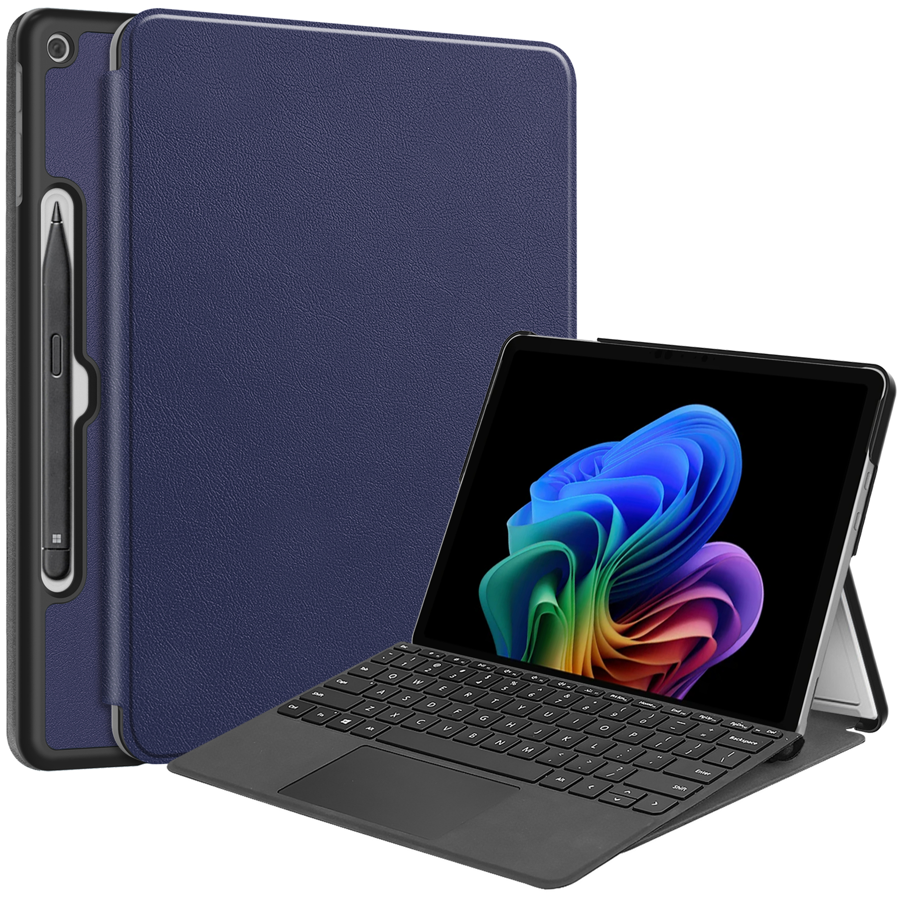 For Microsoft Surface Pro 12inch Case PU Leather Folding Stand Folio Tablet Cover - Dark Blue