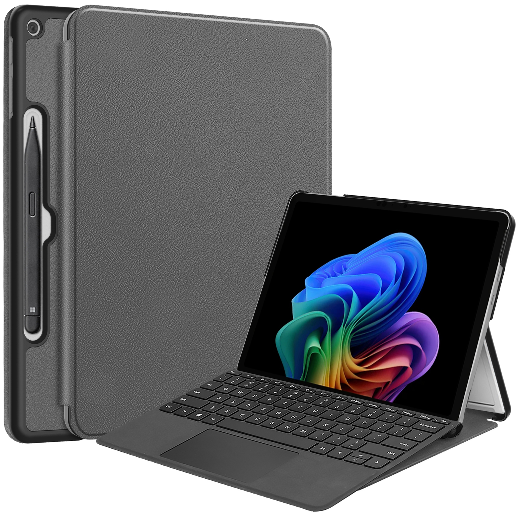 For Microsoft Surface Pro 12inch Case PU Leather Folding Stand Folio Tablet Cover - Grey