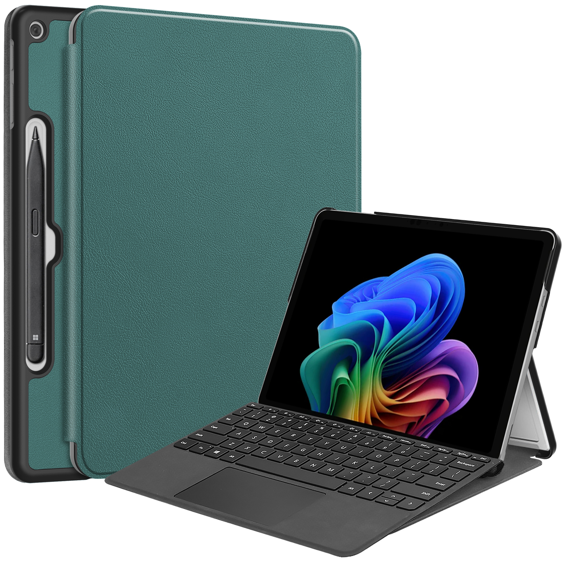 For Microsoft Surface Pro 12inch Case PU Leather Folding Stand Folio Tablet Cover - Blackish Green