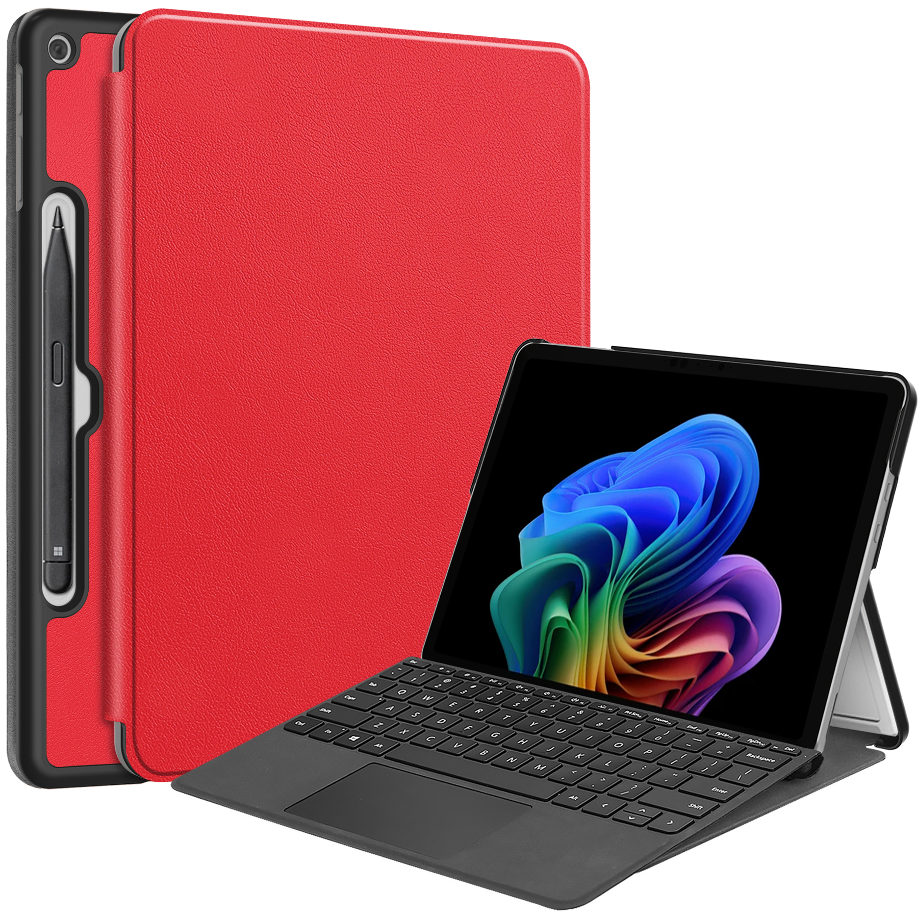 For Microsoft Surface Pro 12inch Case PU Leather Folding Stand Folio Tablet Cover - Red