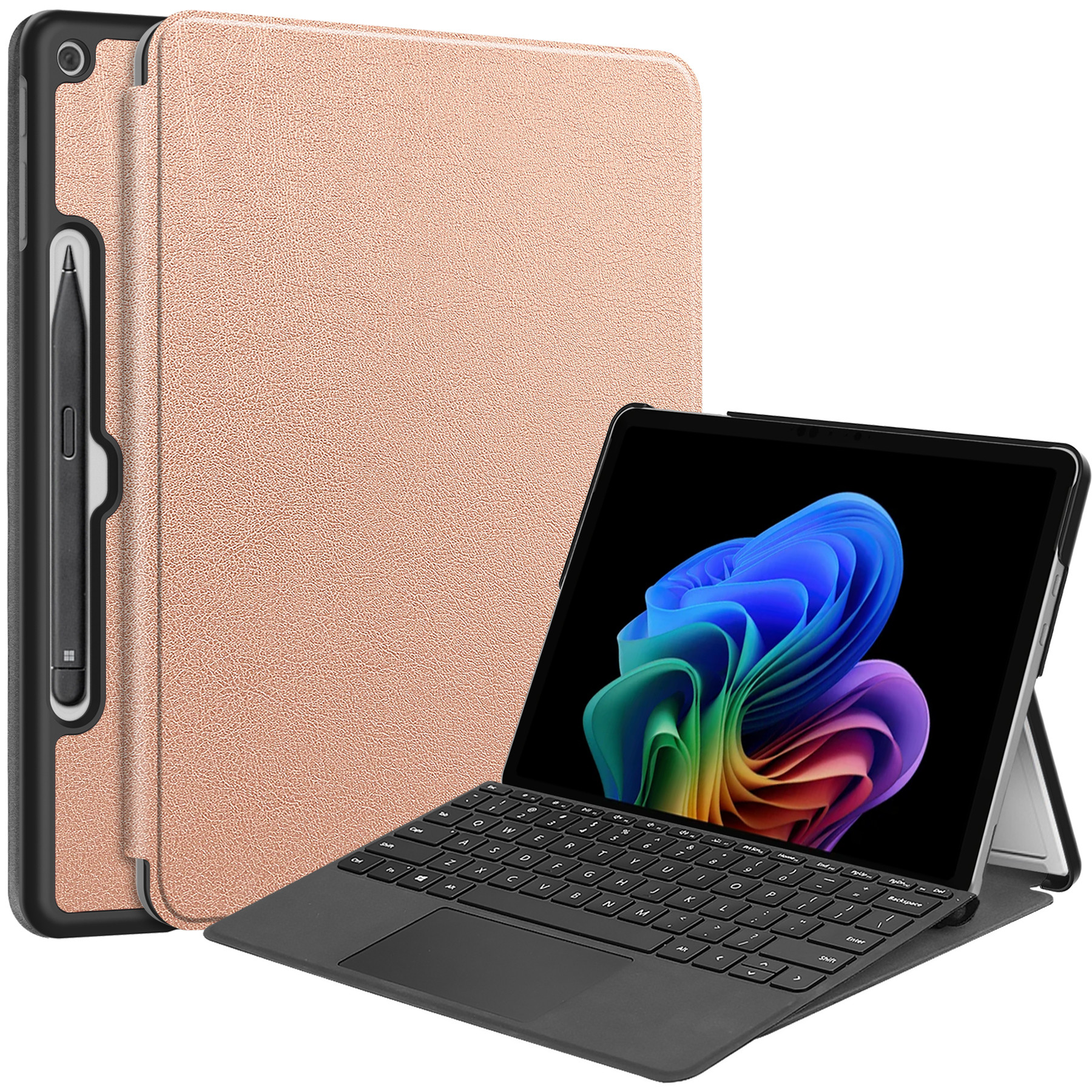 For Microsoft Surface Pro 12inch Case PU Leather Folding Stand Folio Tablet Cover - Rose Gold