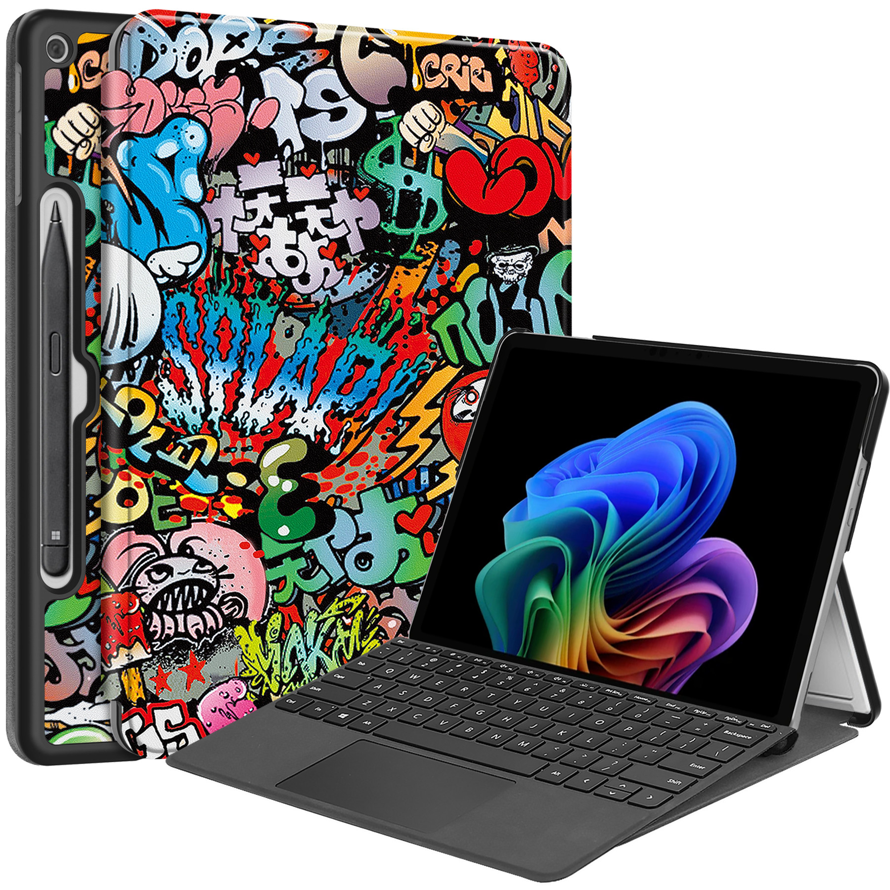 For Microsoft Surface Pro 12inch Case PU Leather Pattern Printing Stand Folio Tablet Cover - Graffiti