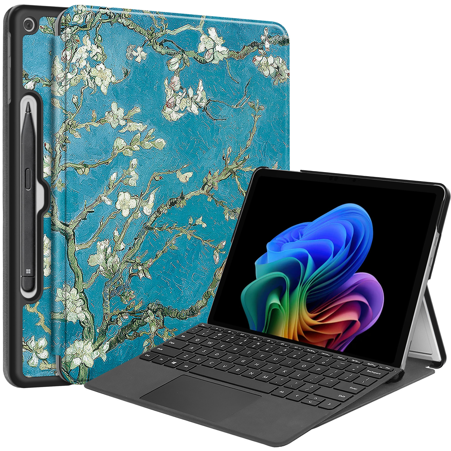 For Microsoft Surface Pro 12inch Case PU Leather Pattern Printing Stand Folio Tablet Cover - Apricot Blossom