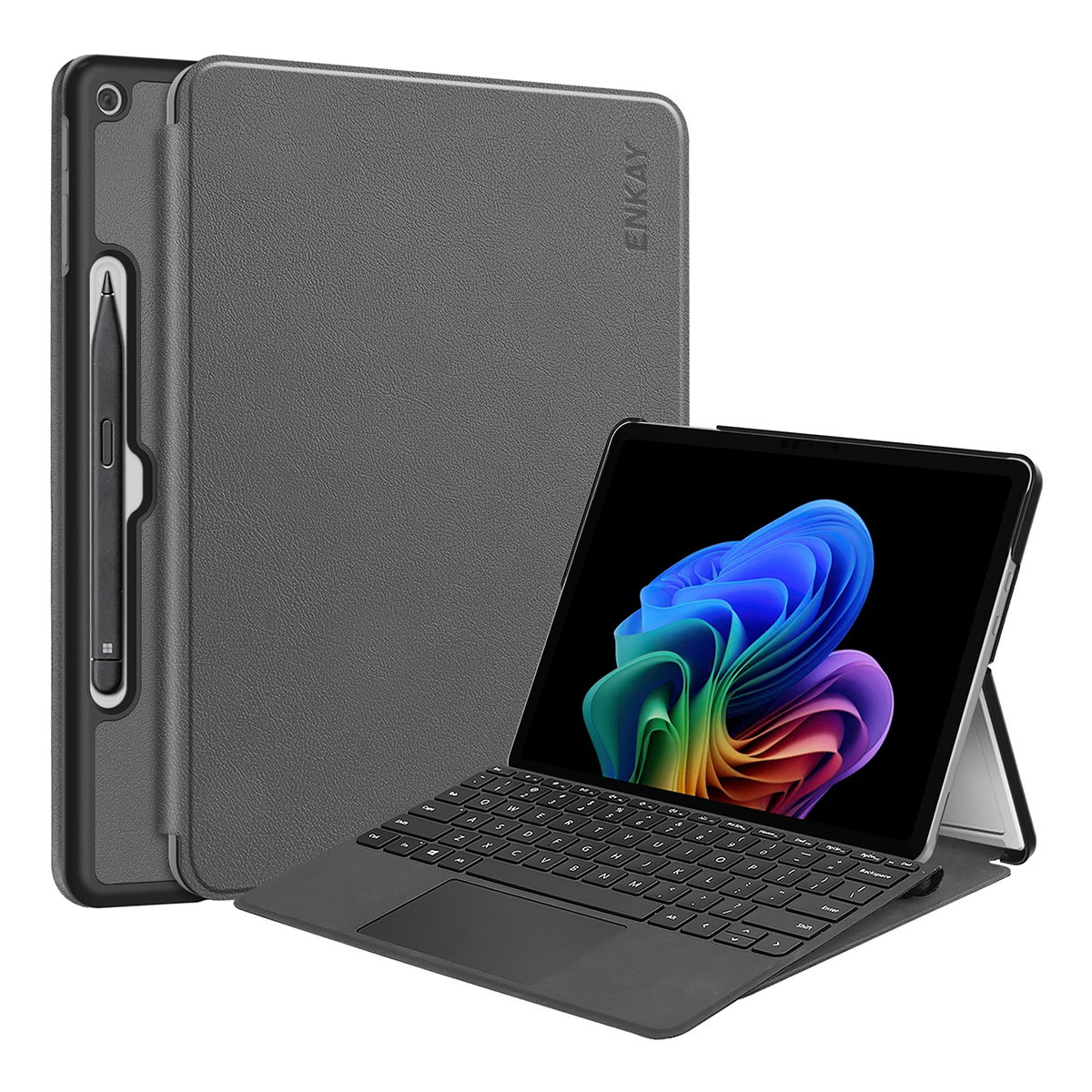 ENKAY HAT PRINCE For Microsoft Surface Pro 12inch Case PU Leather + PC Protective Cover with Stand - Grey