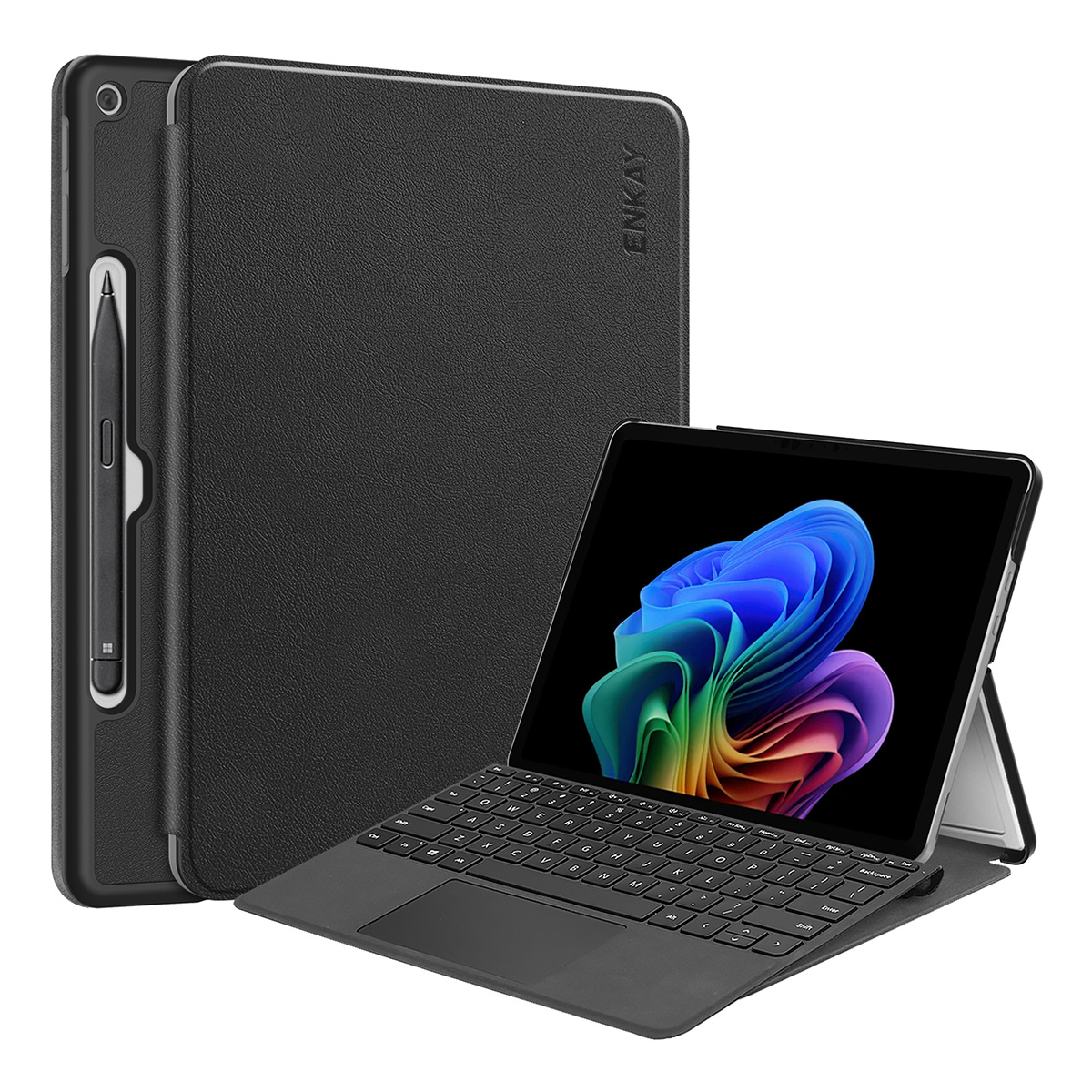 ENKAY HAT PRINCE For Microsoft Surface Pro 12inch Case PU Leather + PC Protective Cover with Stand - Black