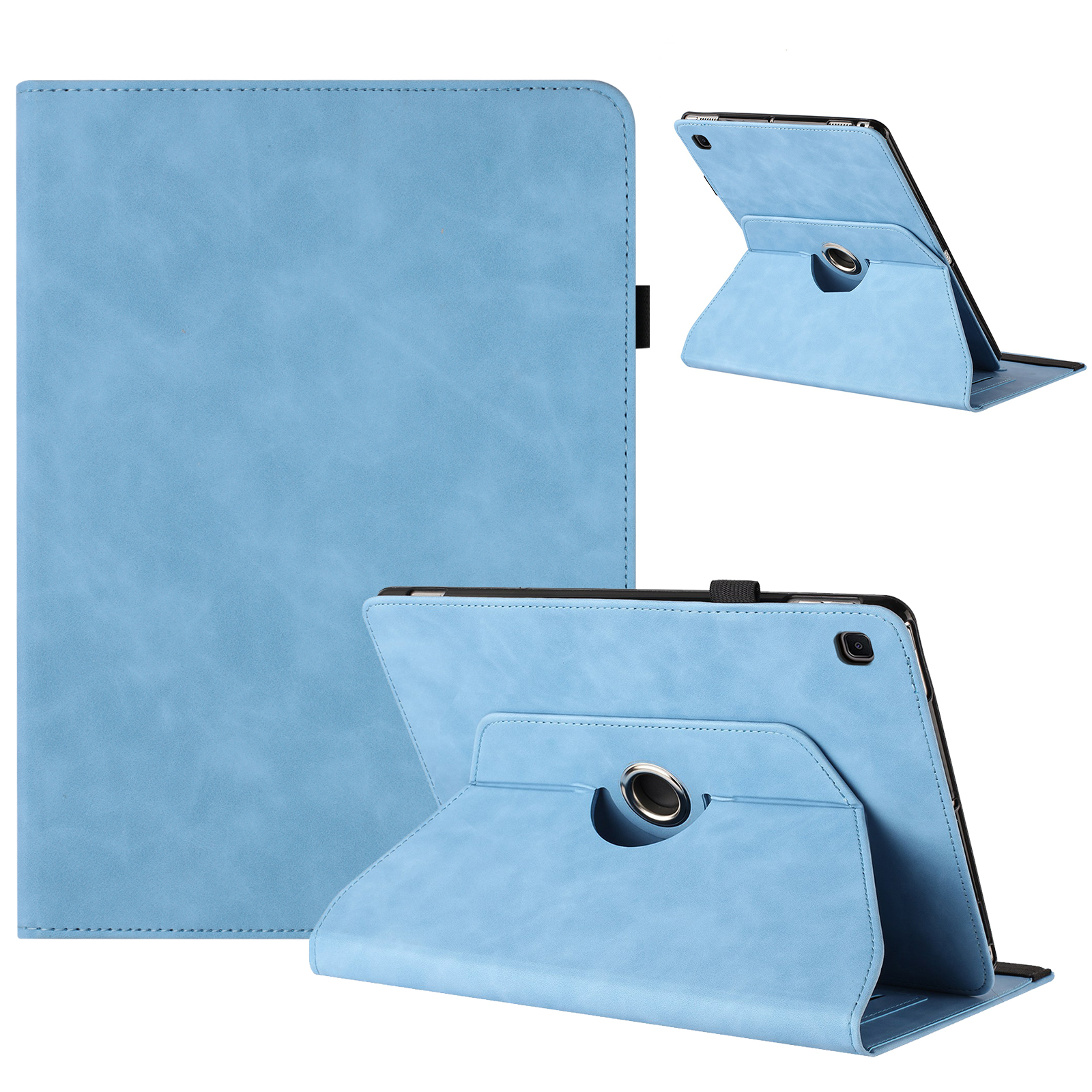 For Samsung Galaxy Tab A 10.1 (2019) SM-T510 (Wi-Fi) / SM-T515 (LTE) Case Rotating Stand Solid Color PU Leather Tablet Cover - Sky Blue
