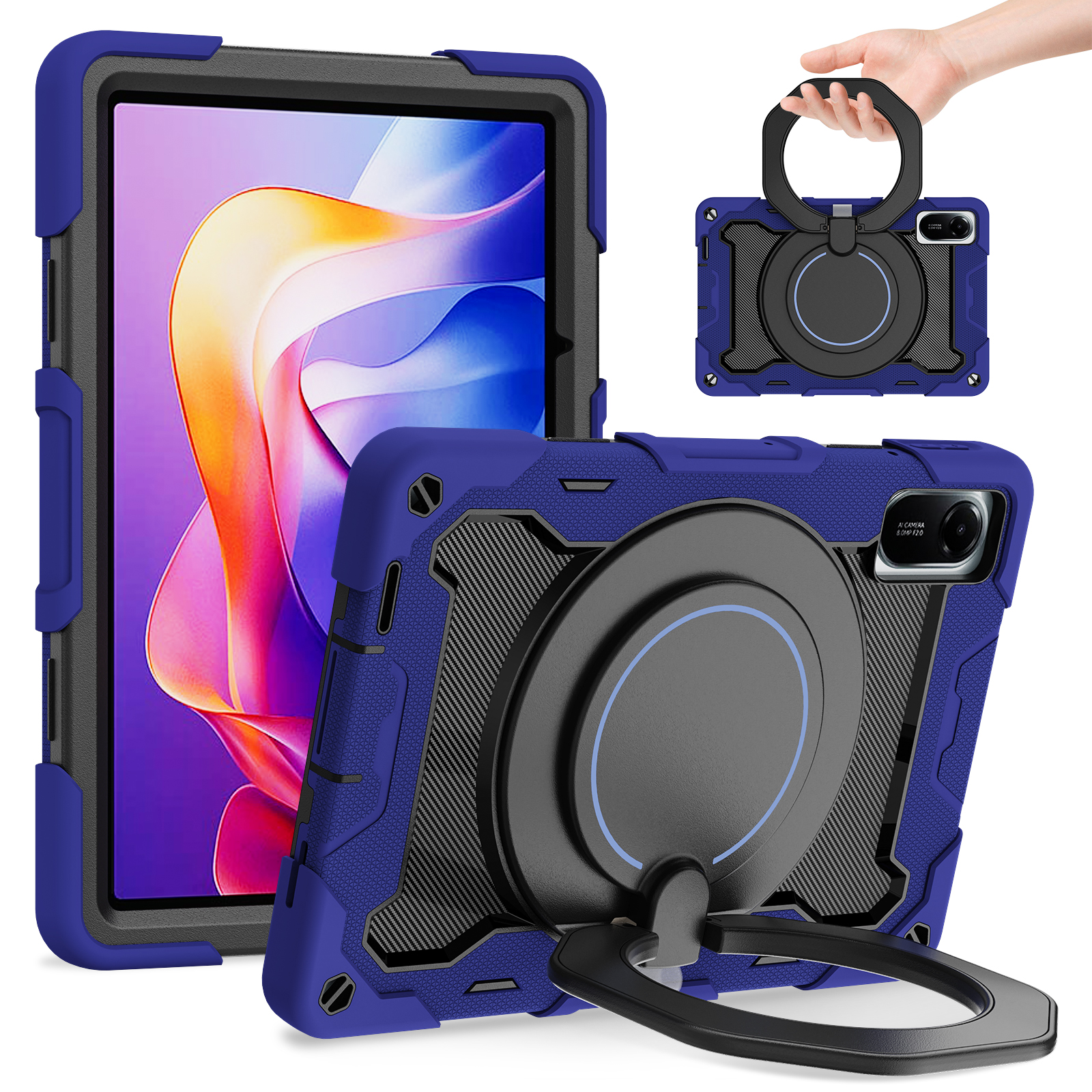 For Xiaomi Redmi Pad 2 11 Case with Kickstand PC + Silicone Shockproof Rugged Tablet Cover - Navy Blue