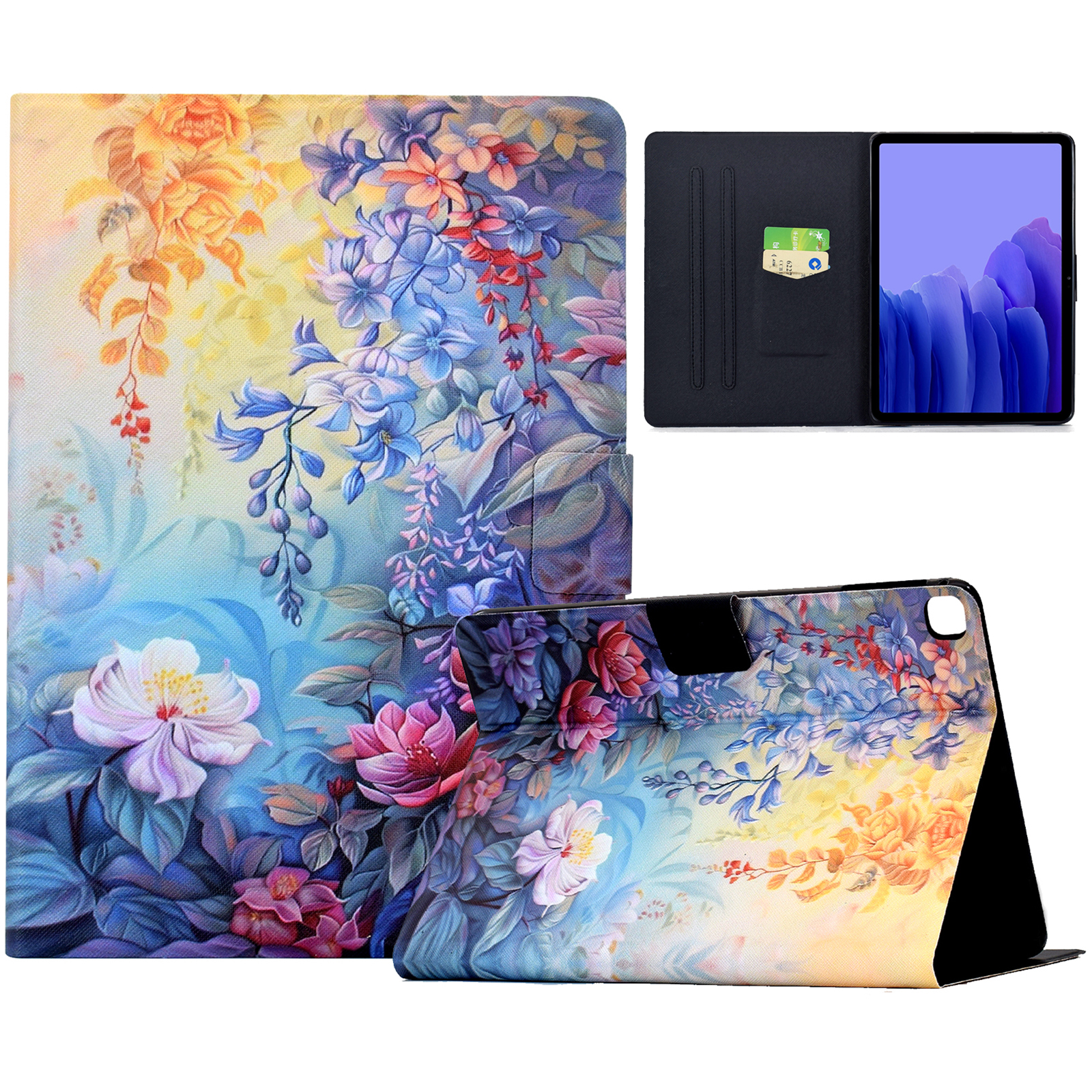 For Samsung Galaxy Tab A7 10.4 (2020) T500 T505 Case Colorful Pattern Painting Card Slots Stand Leather Tablet Cover with Auto Sleep  /  Wake - Blosso